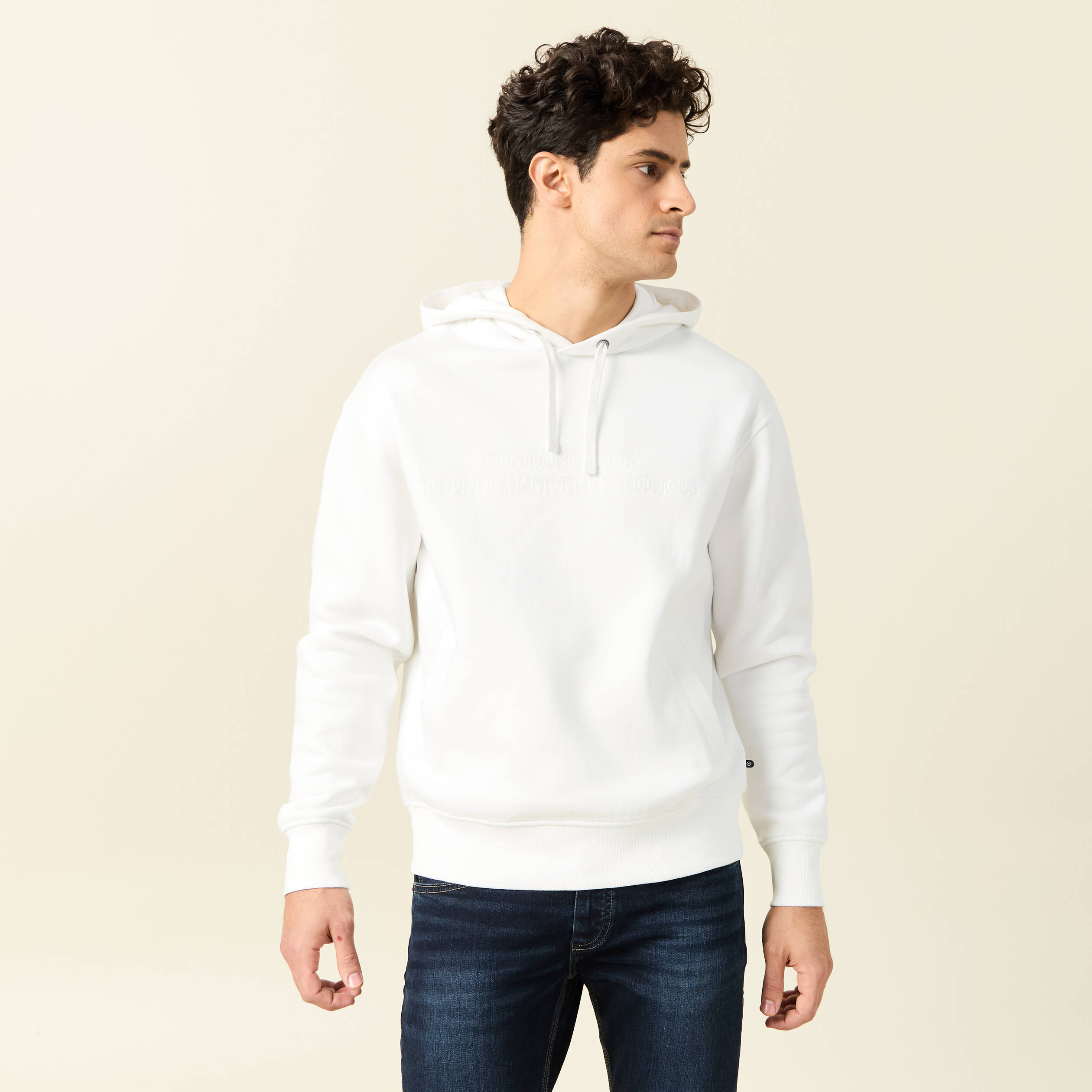 Sweat &agrave; capuche ecru homme