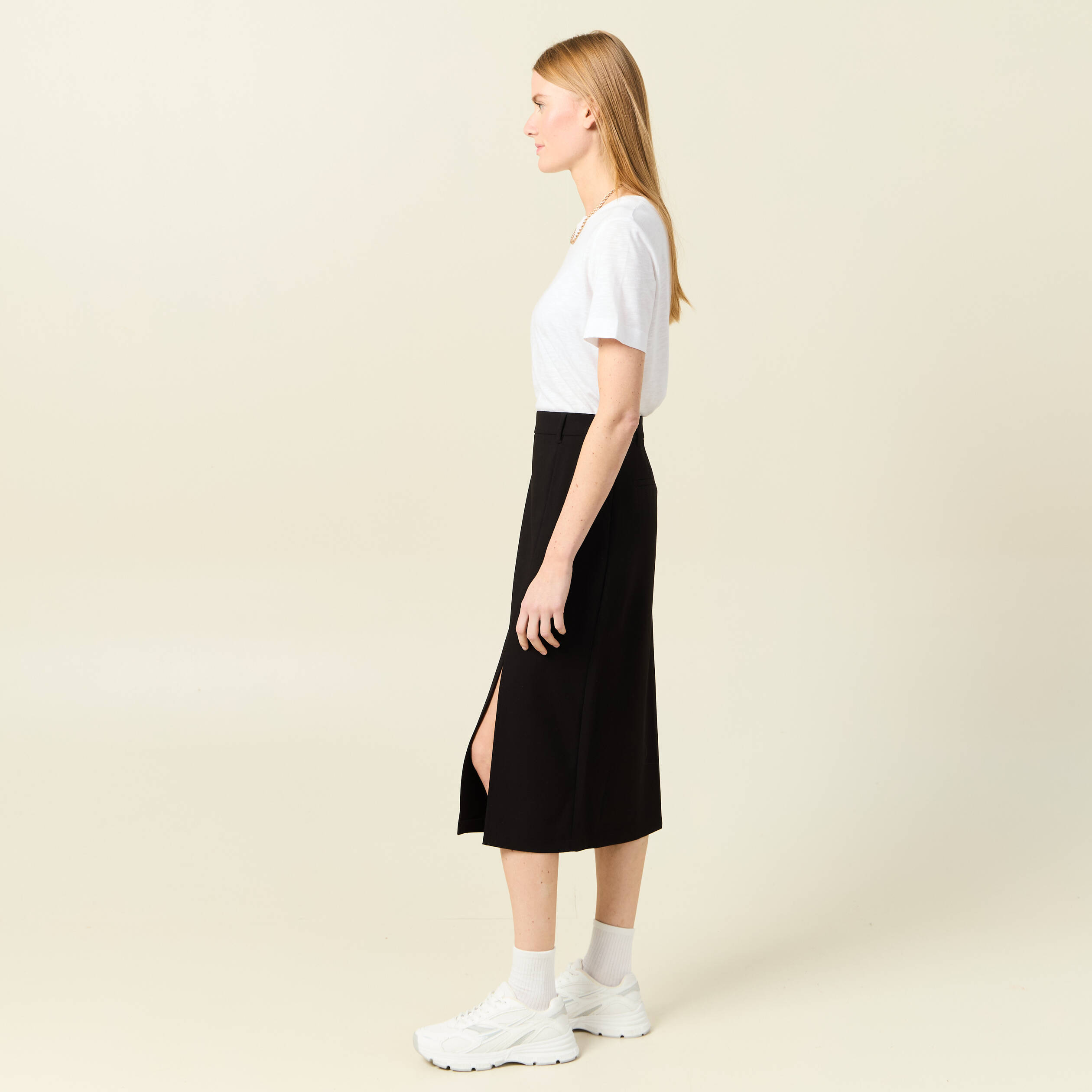 jupe midi droite fendue noir femme Jupe midi droite fendue noir femme