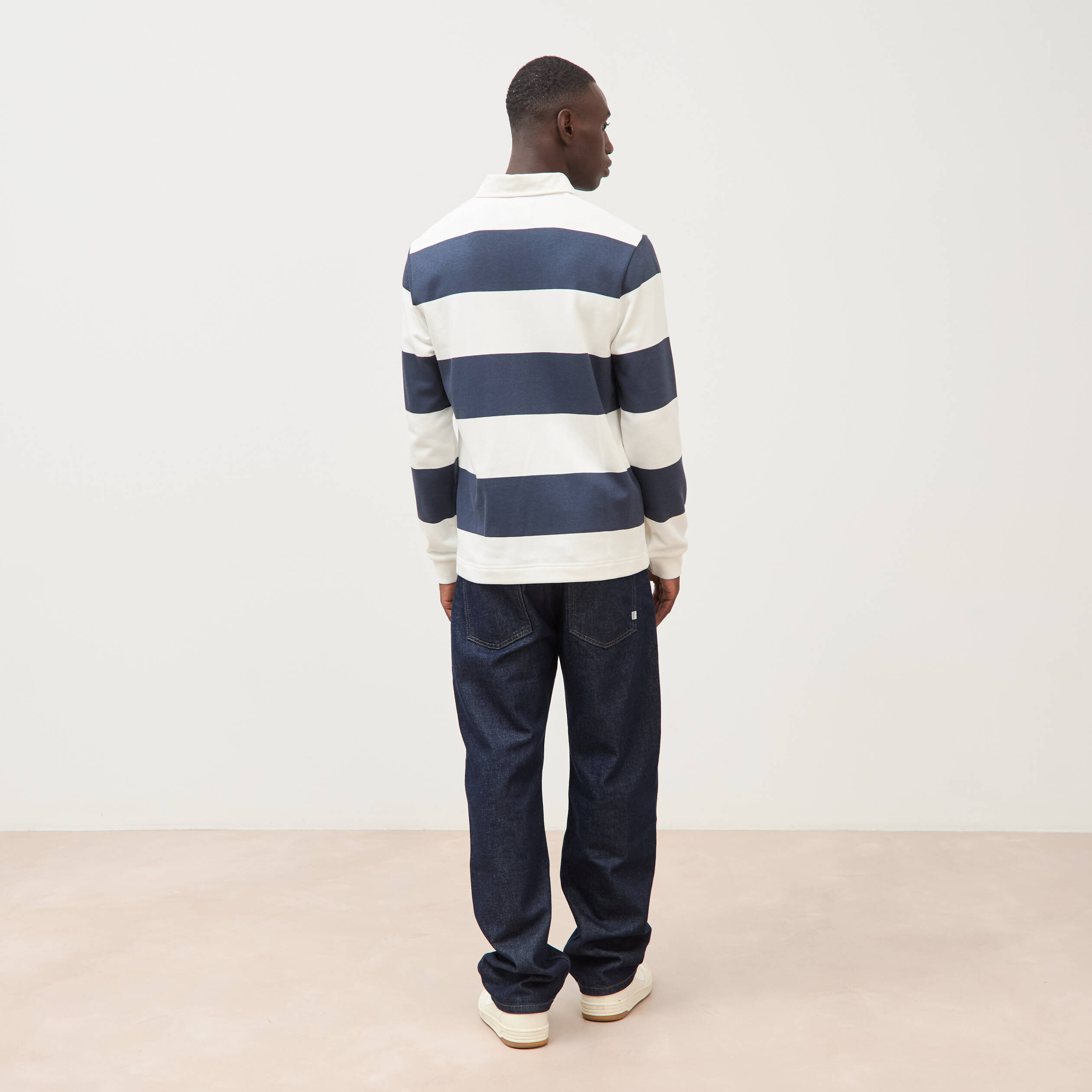 Polo manches longues broderie bleu marine homme