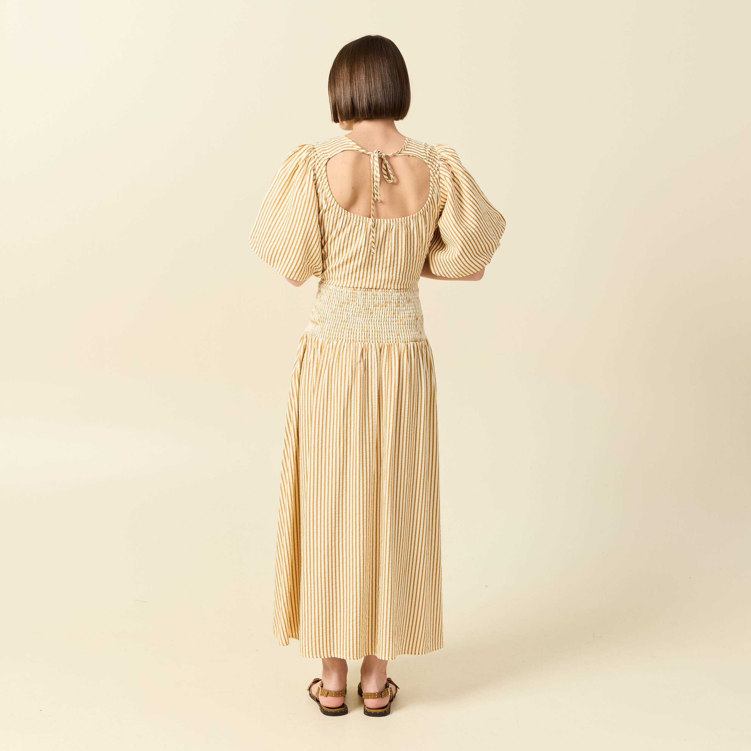 Jupe longue &eacute;vas&eacute;e taille haute beige moyen femme
