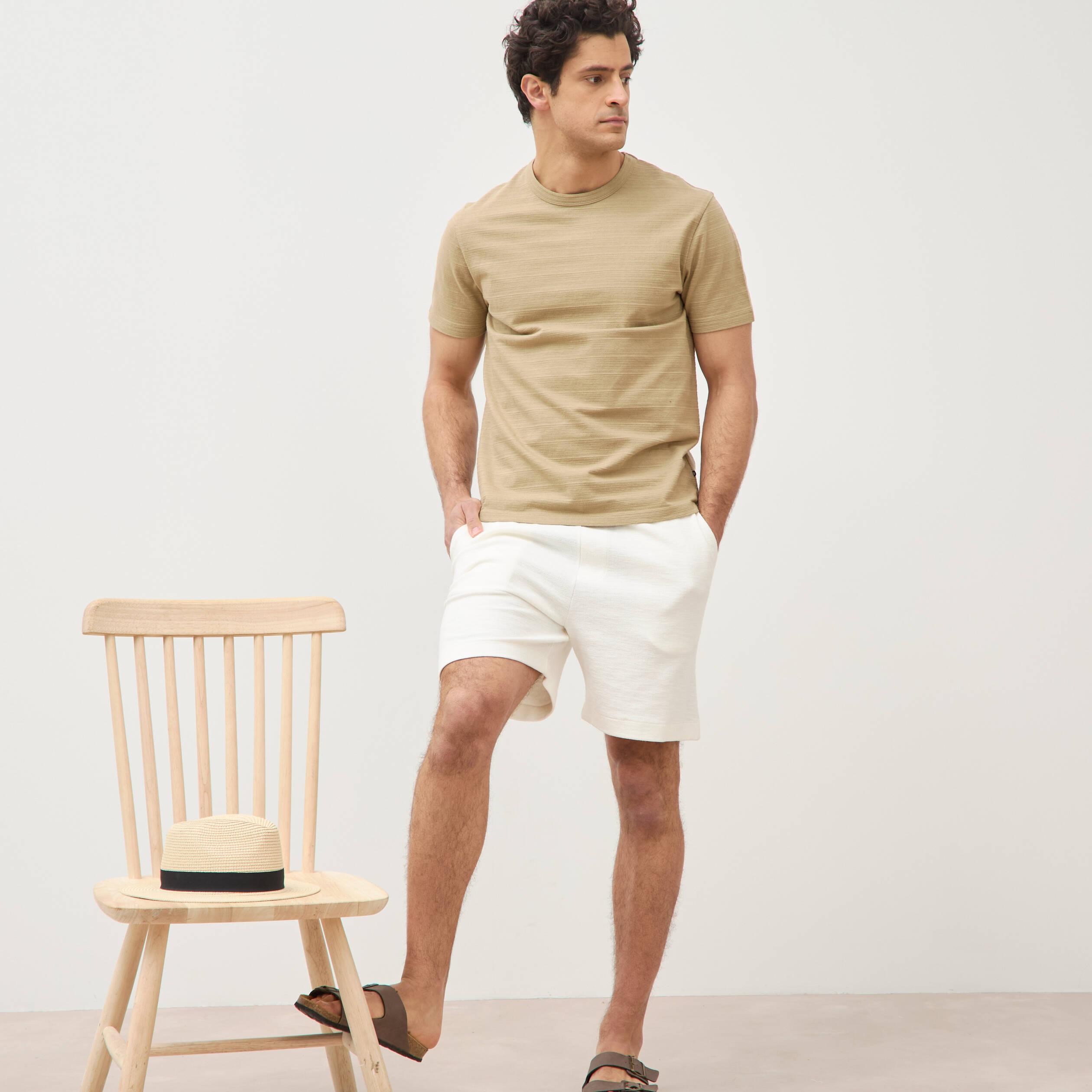 Short droit avec cordon ecru homme