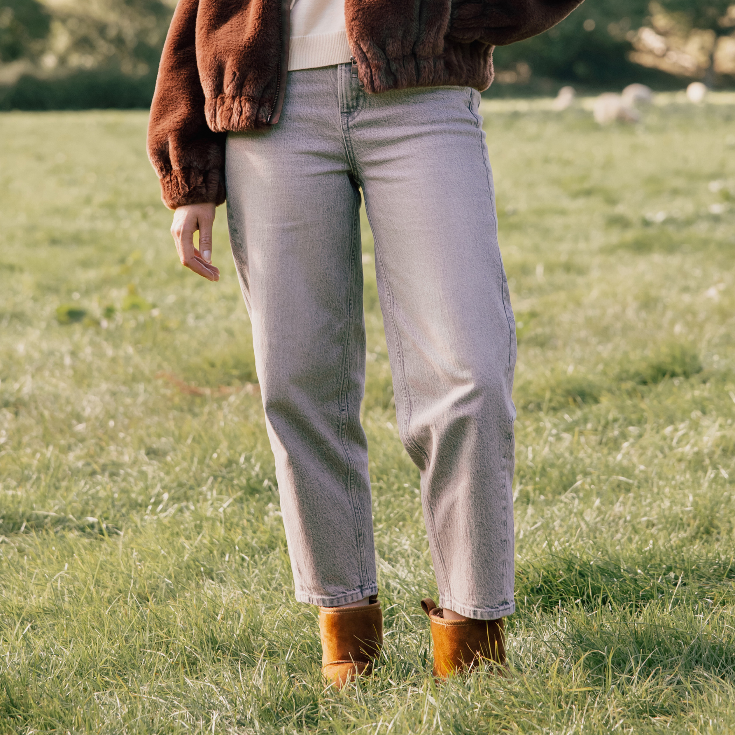 Jeans barrel taille haute 7/8ème denim gris clair femme Bonobo