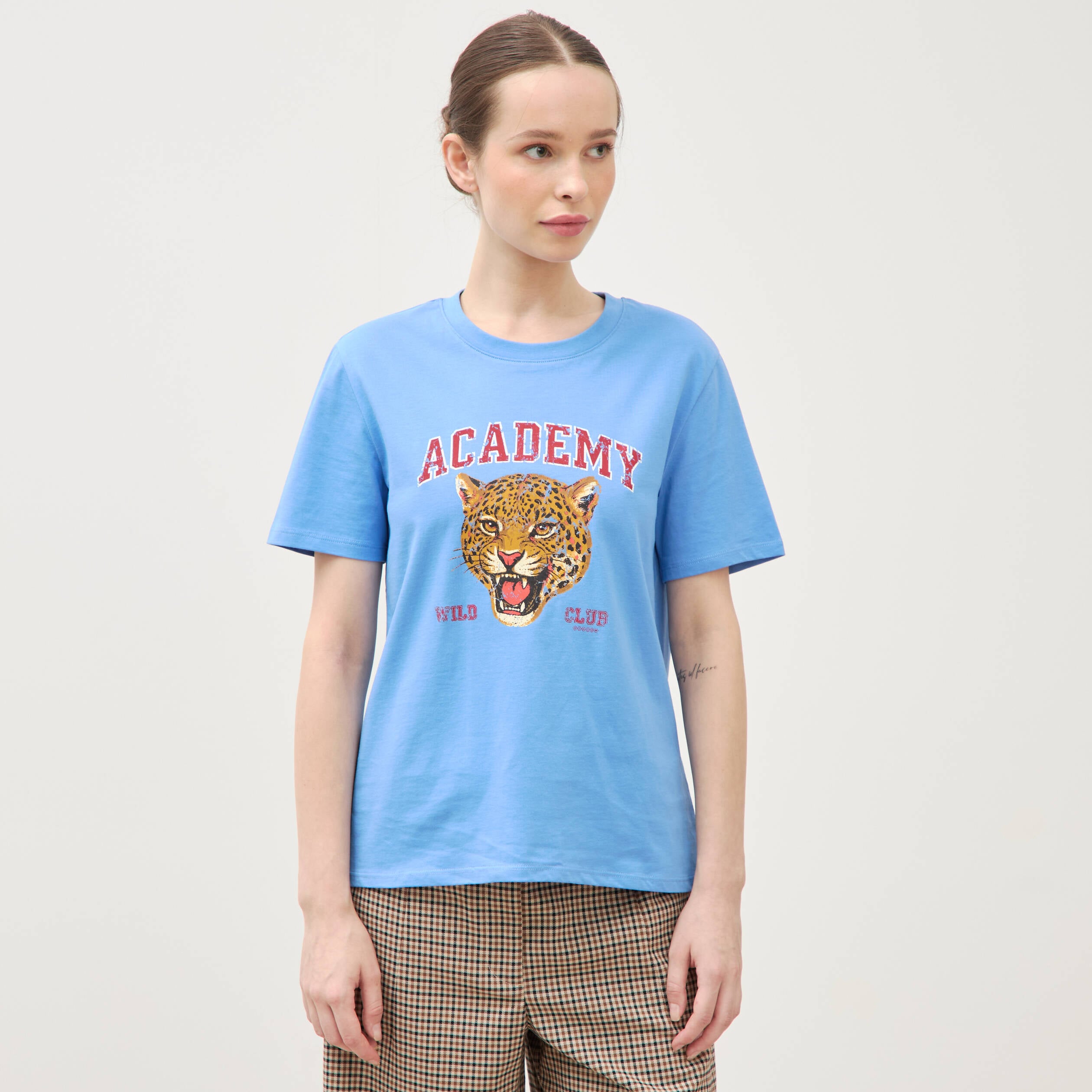T-shirt droit col rond manches courtes bleu clair femme