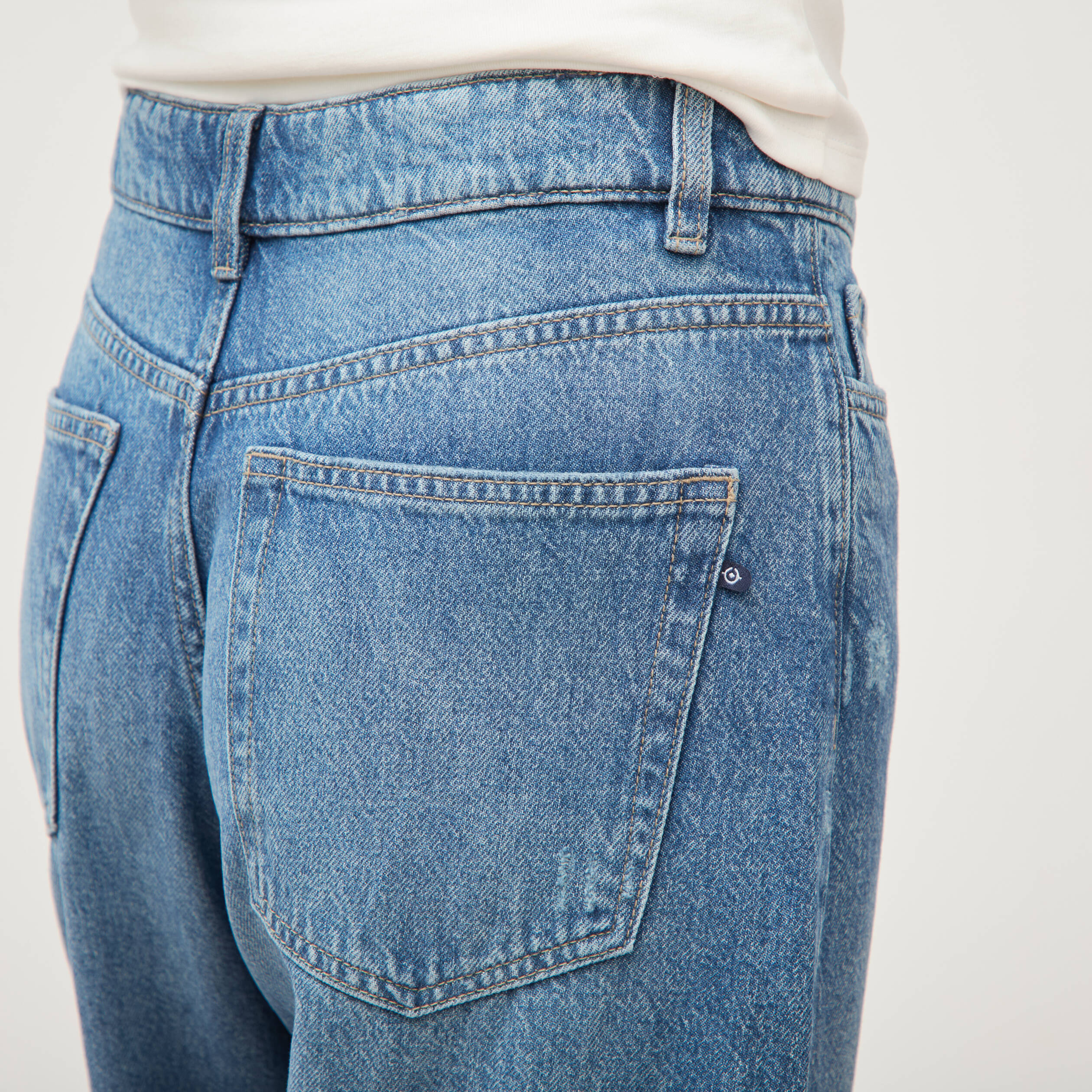 Jeans barrel 7/8&egrave;me taille standard denim used femme