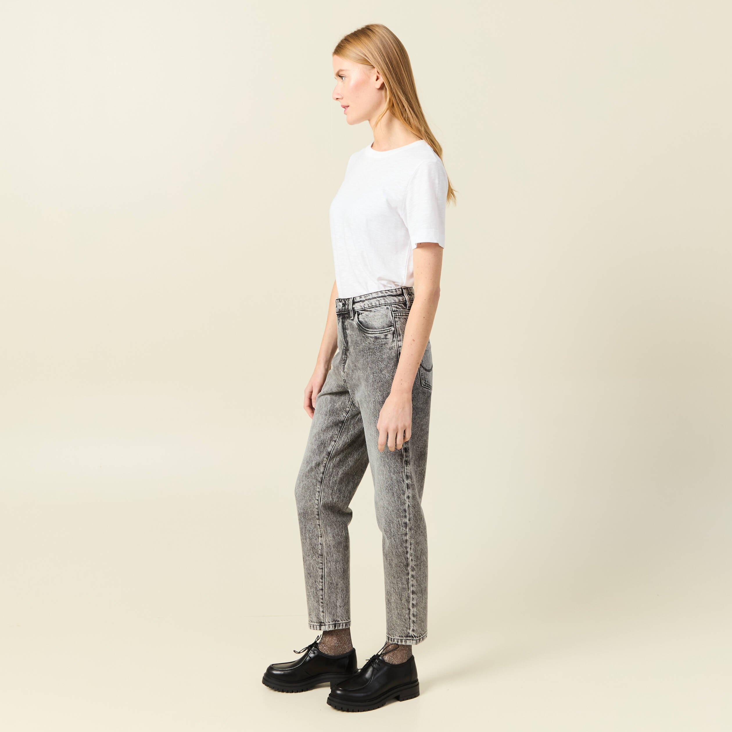 jeans mom 78eme denim snow gris femme Jeans mom 7/8ème denim snow gris femme