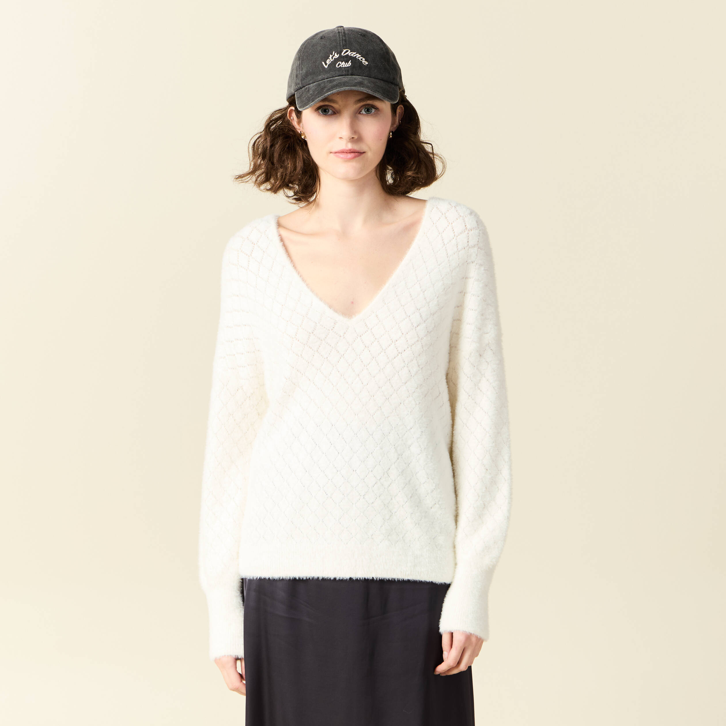 Pull manches longues r&eacute;versible ecru femme