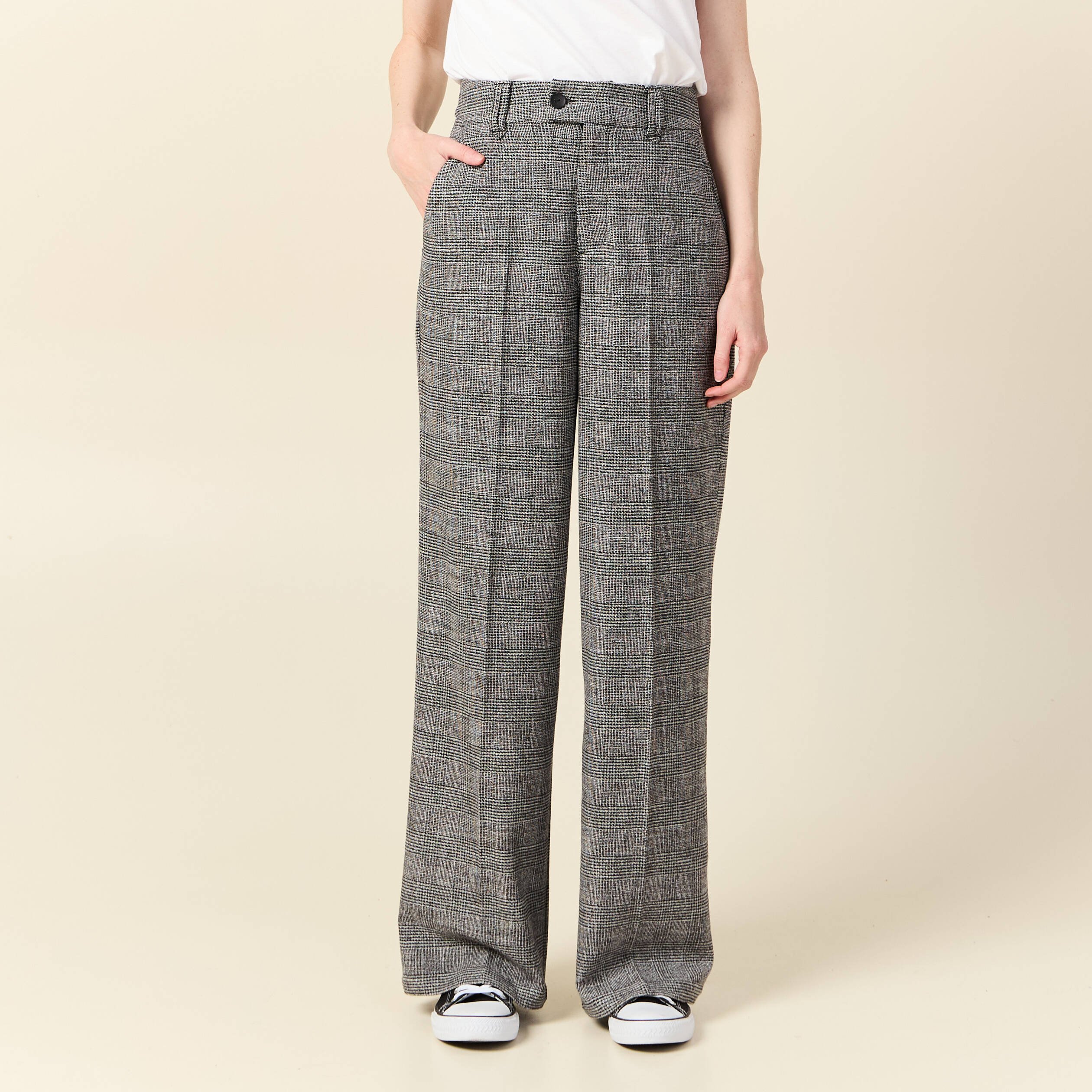 Pantalon large à pinces noir femme