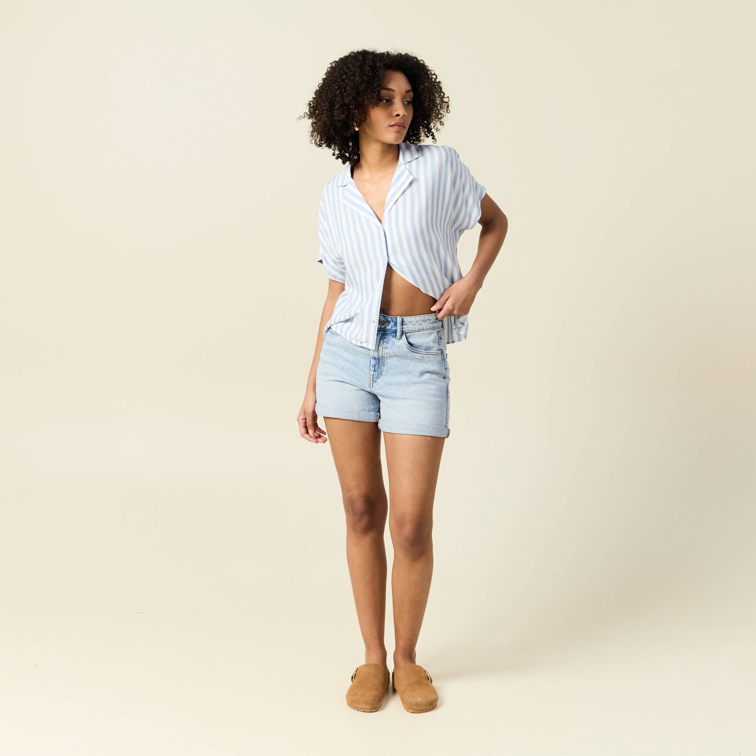 chemise manches 34 bleu femme Chemise manches 3/4 bleu femme