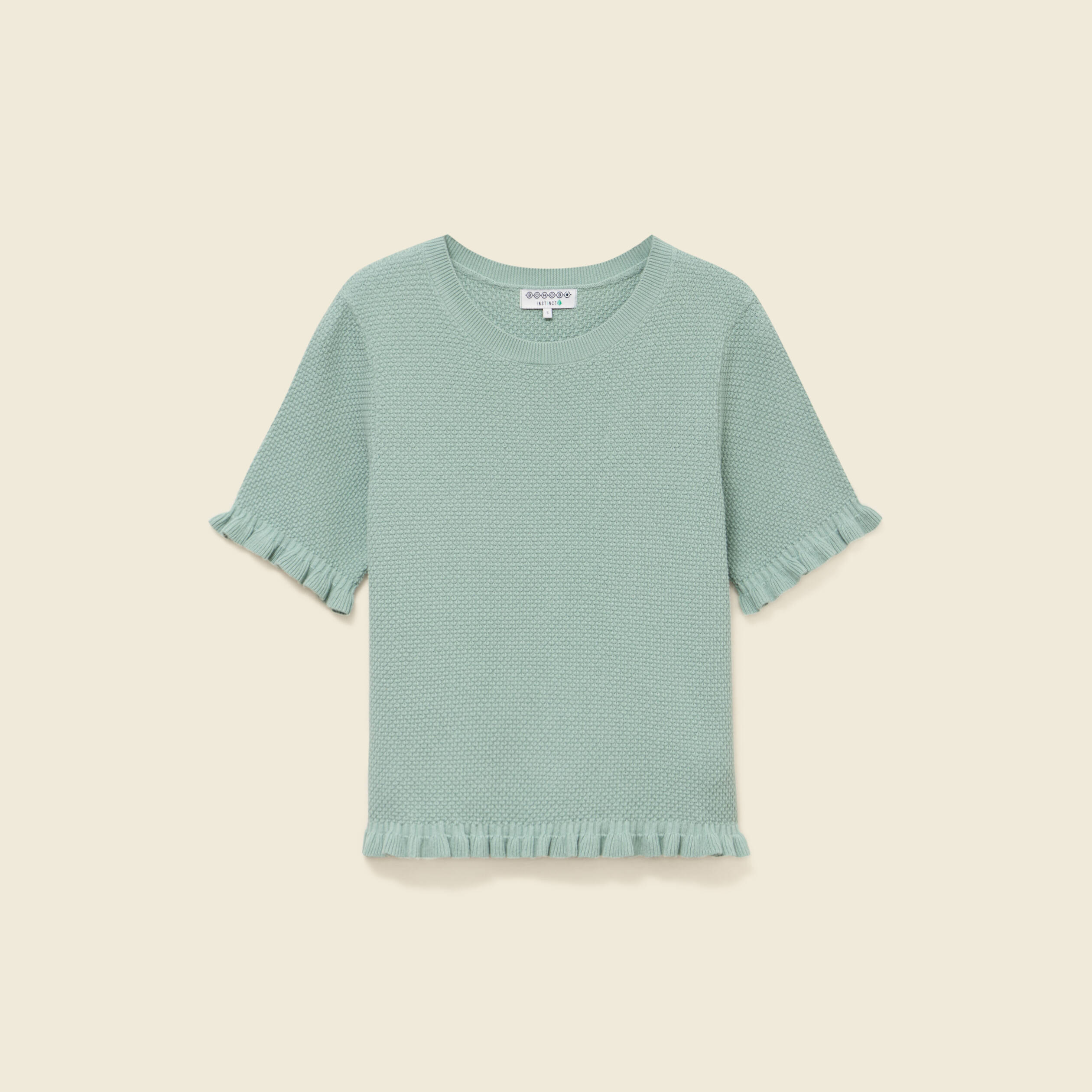 Pull droit court en coton vert pastel femme