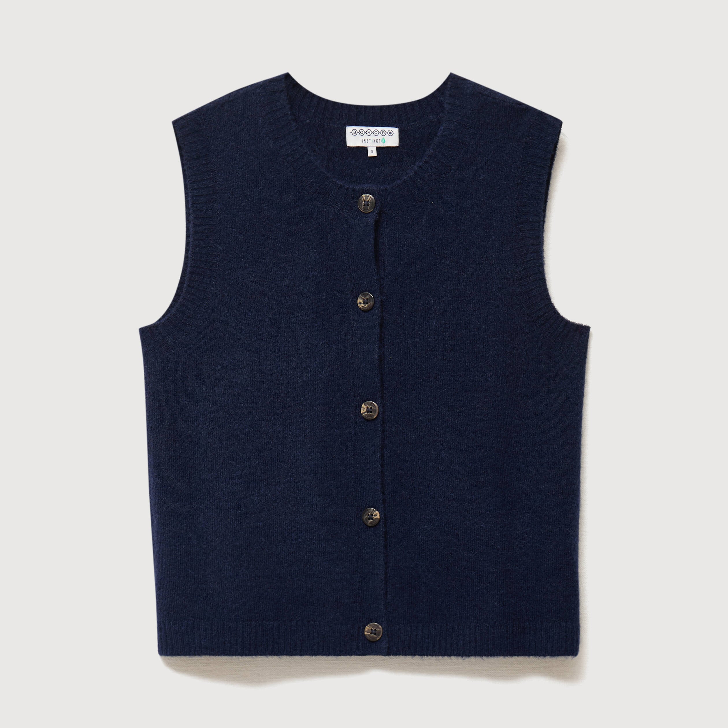 Pull droit court sans manches col rond bleu marine femme