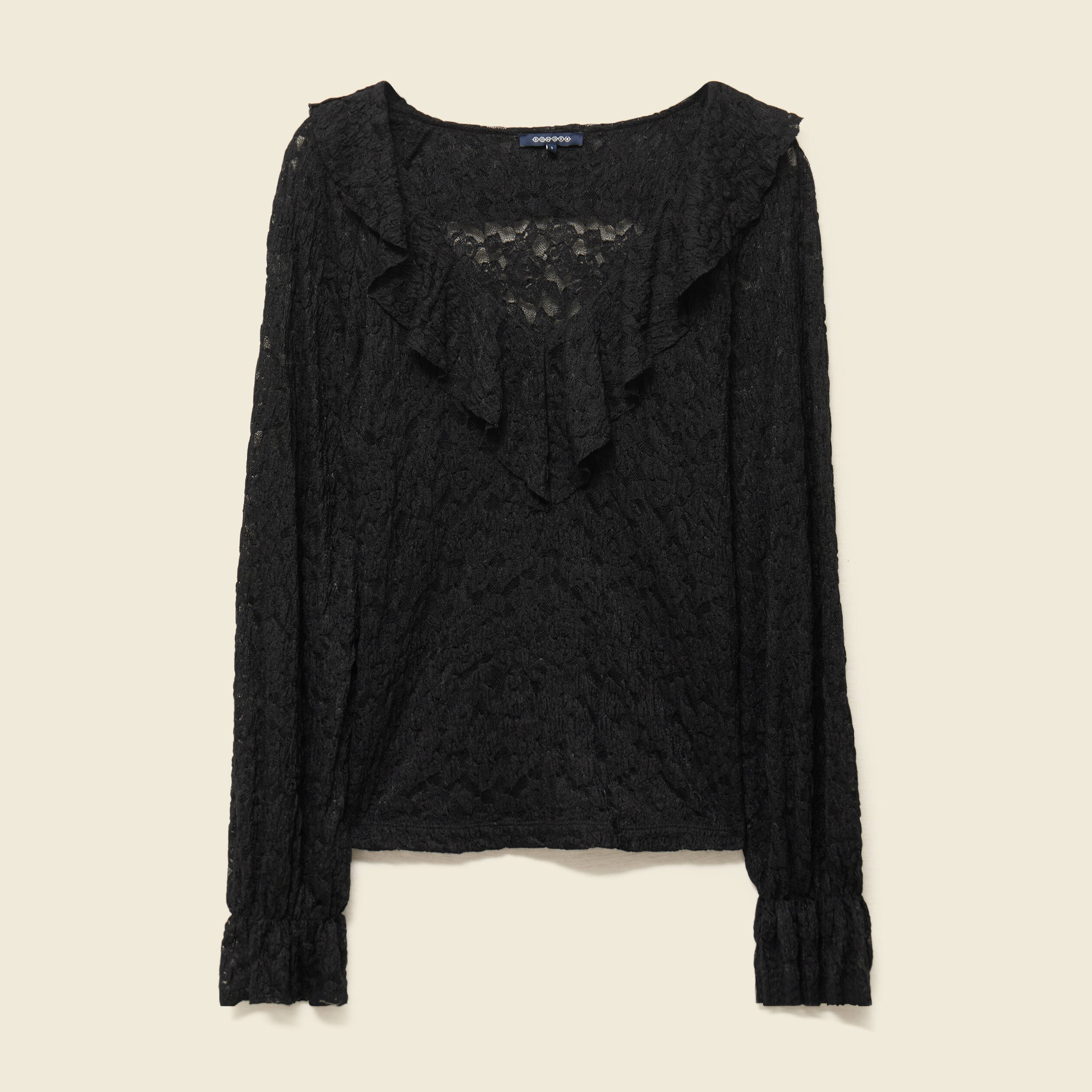 Blouse droite courte manches longues noir femme