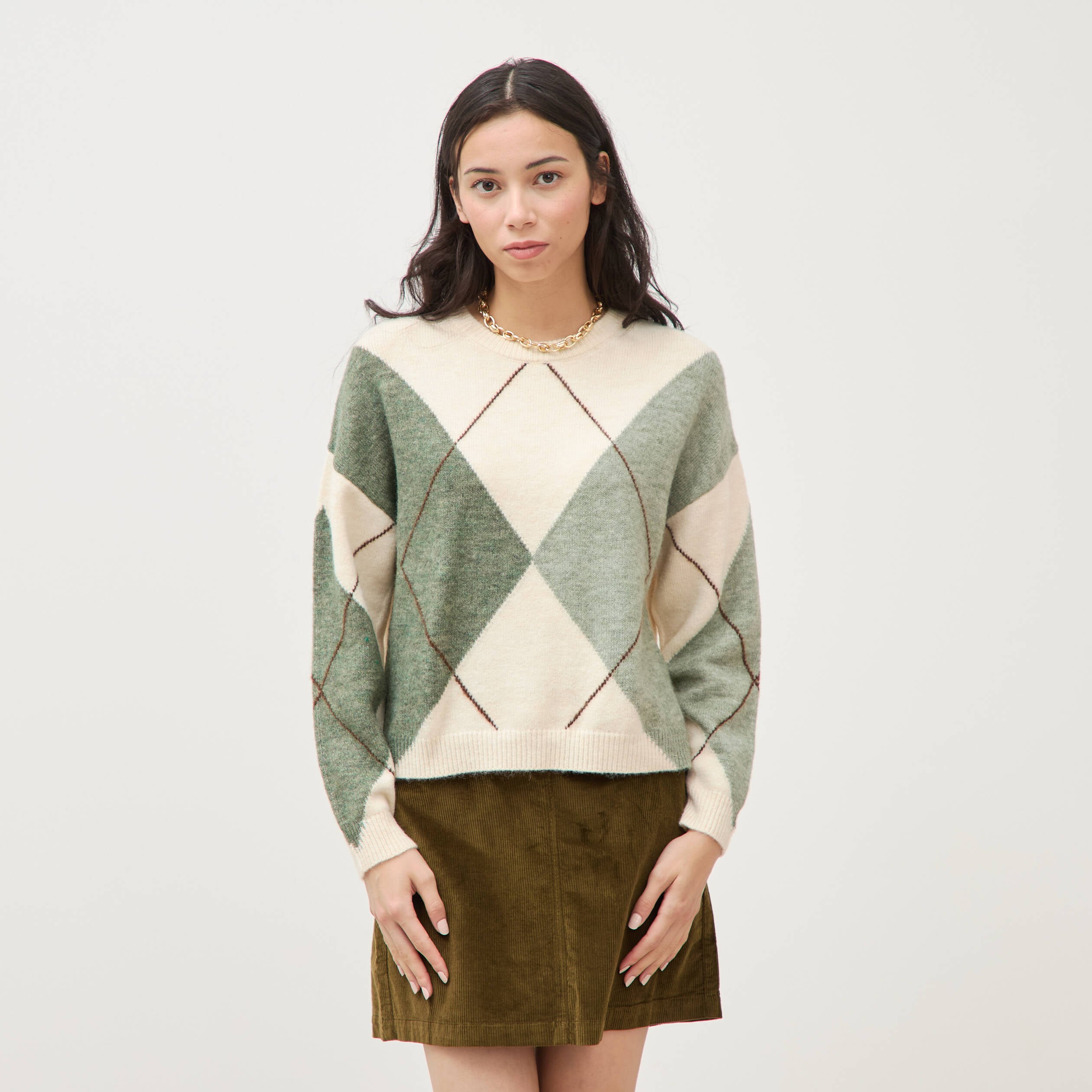 Pull col rond manches longues vert pastel femme