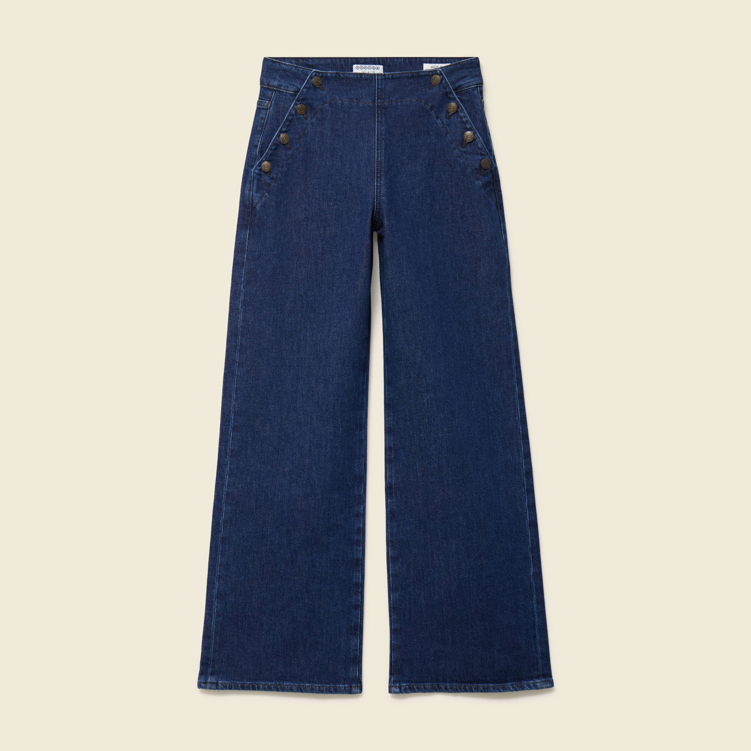 Pantalon large à pont taille haute denim brut femme Bonobo