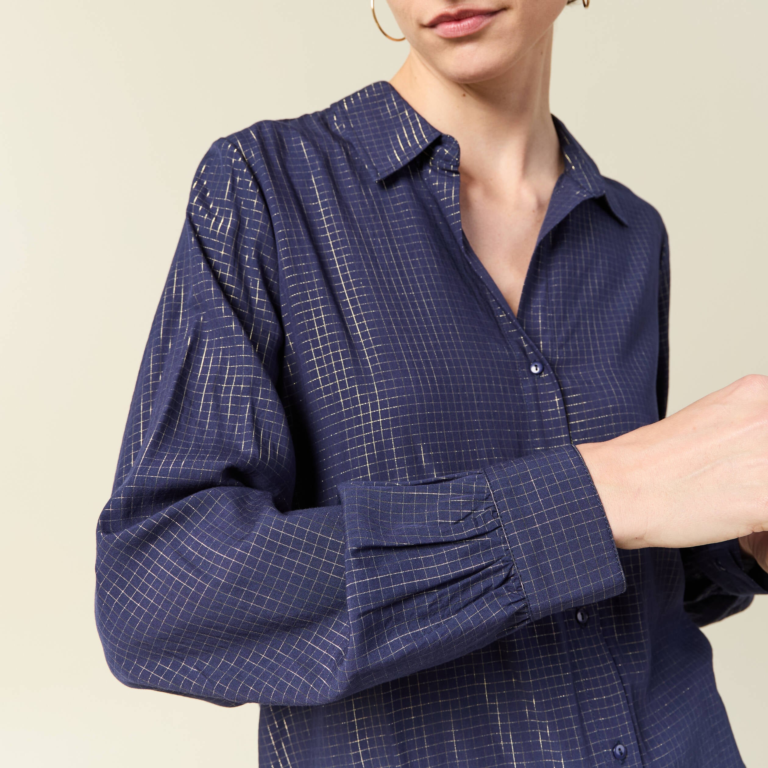 Chemise manches longues fluide bleu marine femme