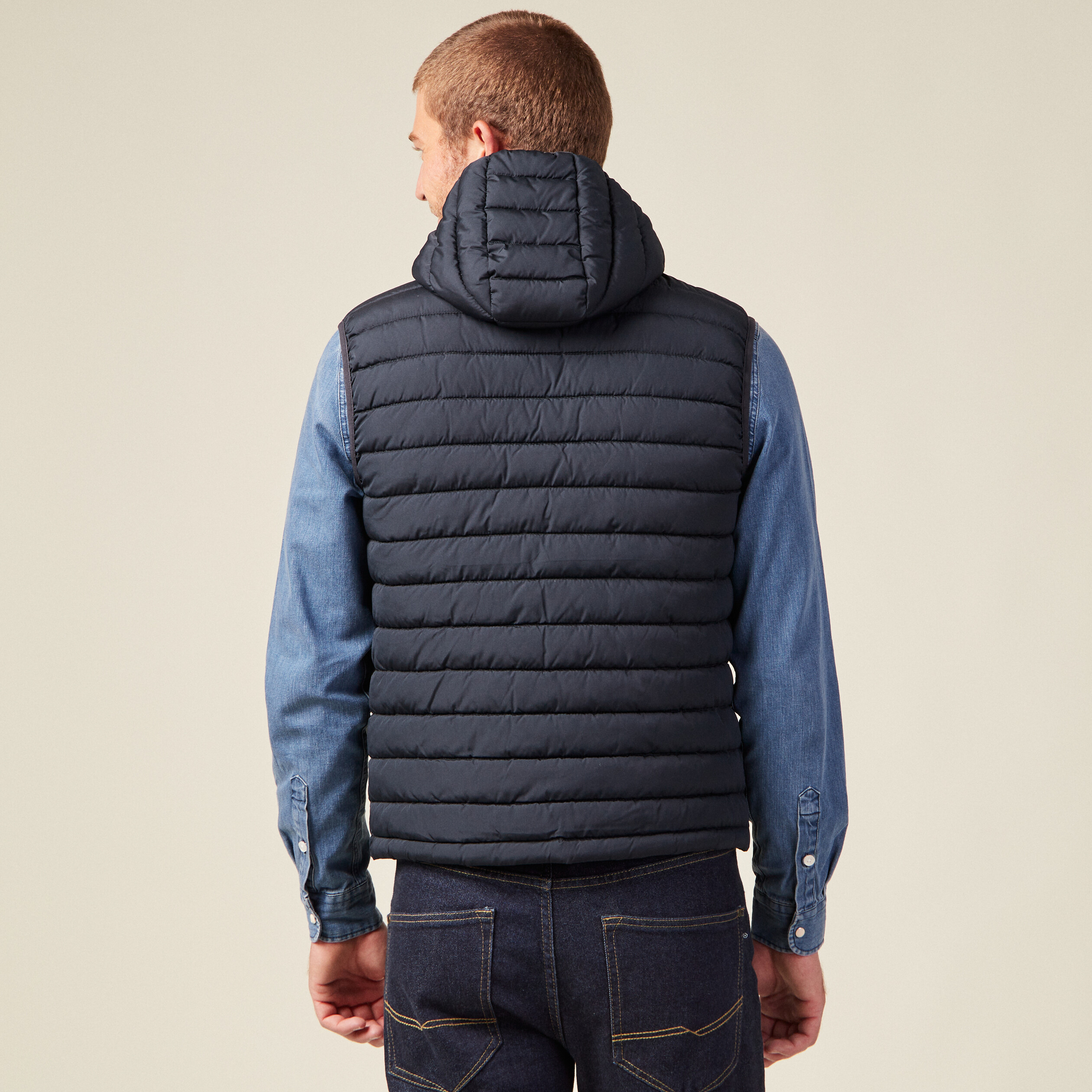 Doudoune droite à capuche bleu marine homme