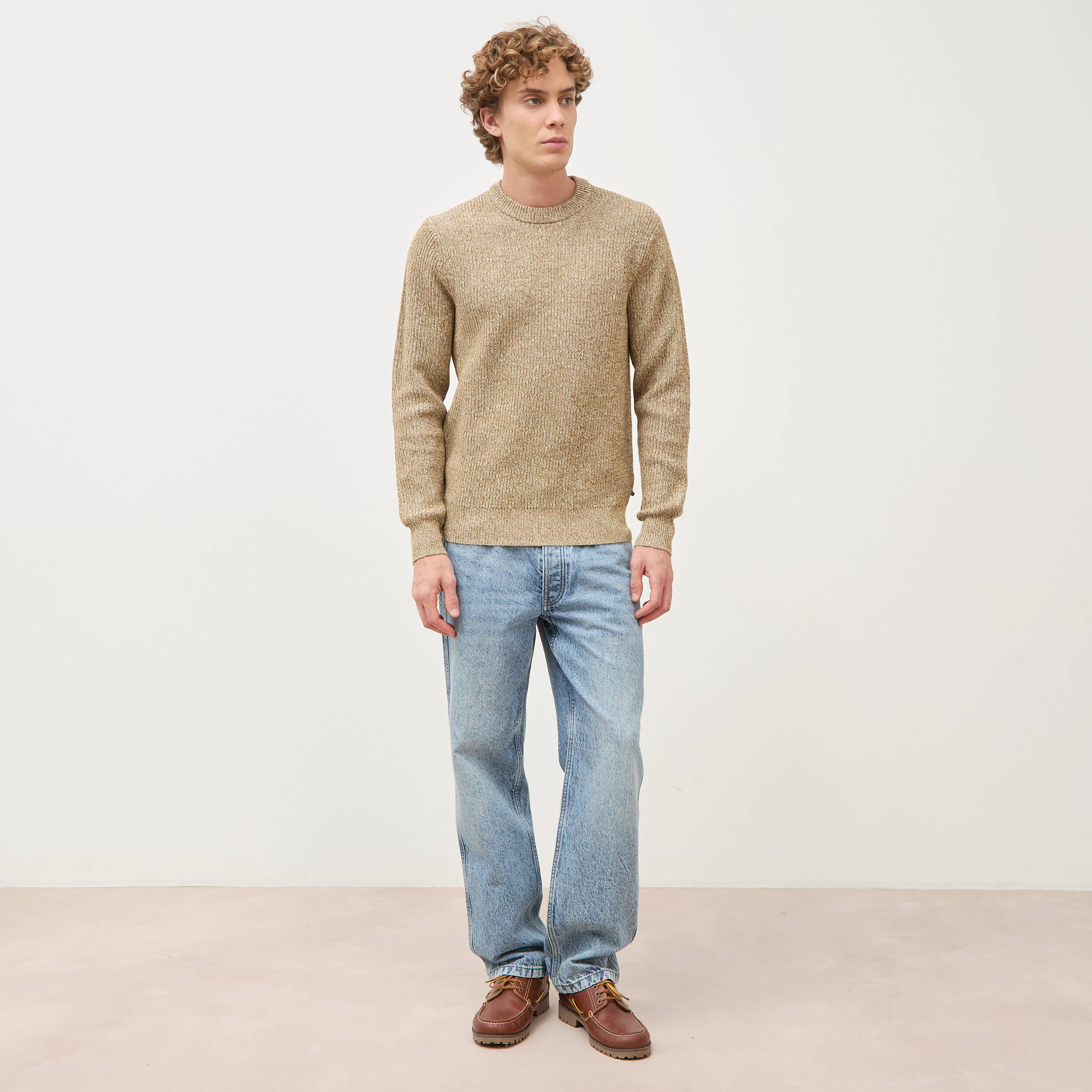 Pull manches longues camel homme