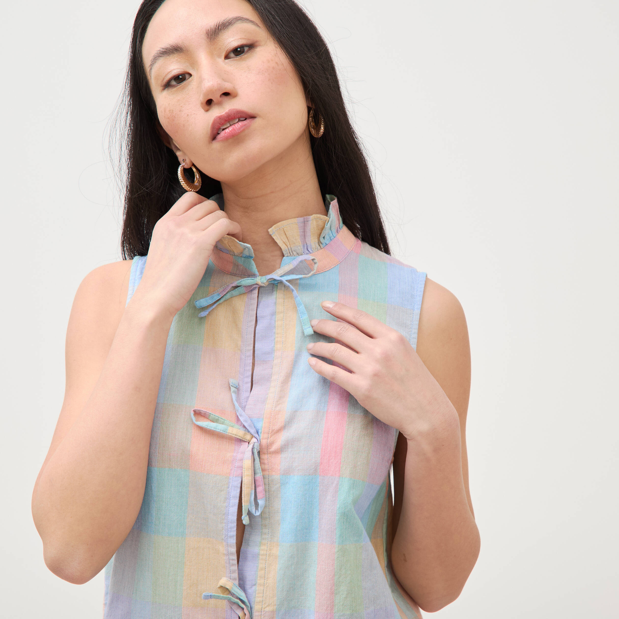 Top sans manches col montant en coton multicolore femme