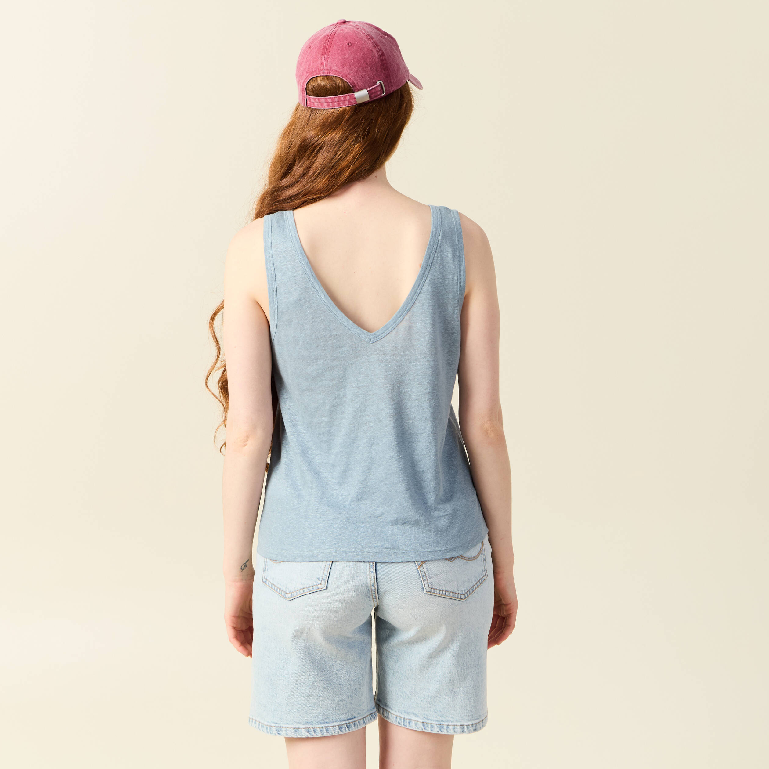 debardeur sans manches en lin bleu gris femme Débardeur sans manches en lin bleu gris femme