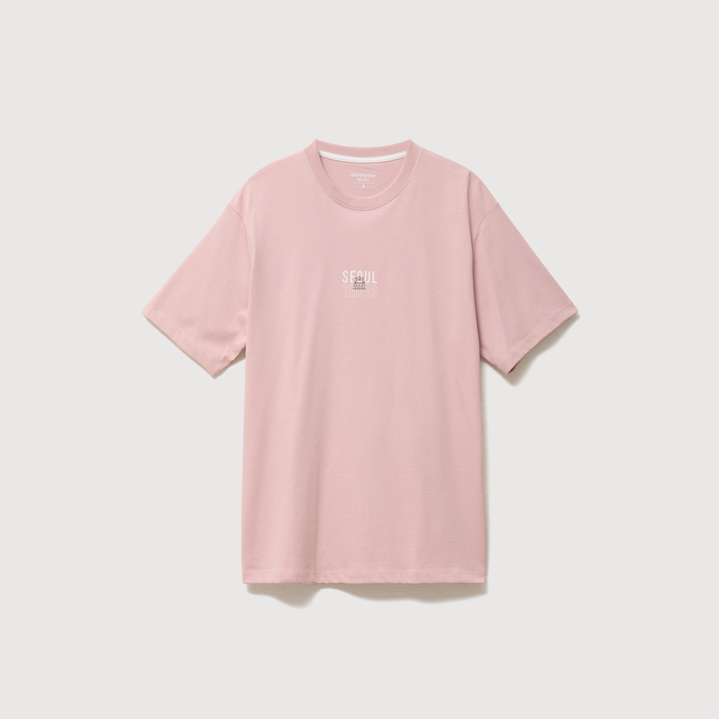 T-shirt droit en coton col ras du cou rose pastel homme