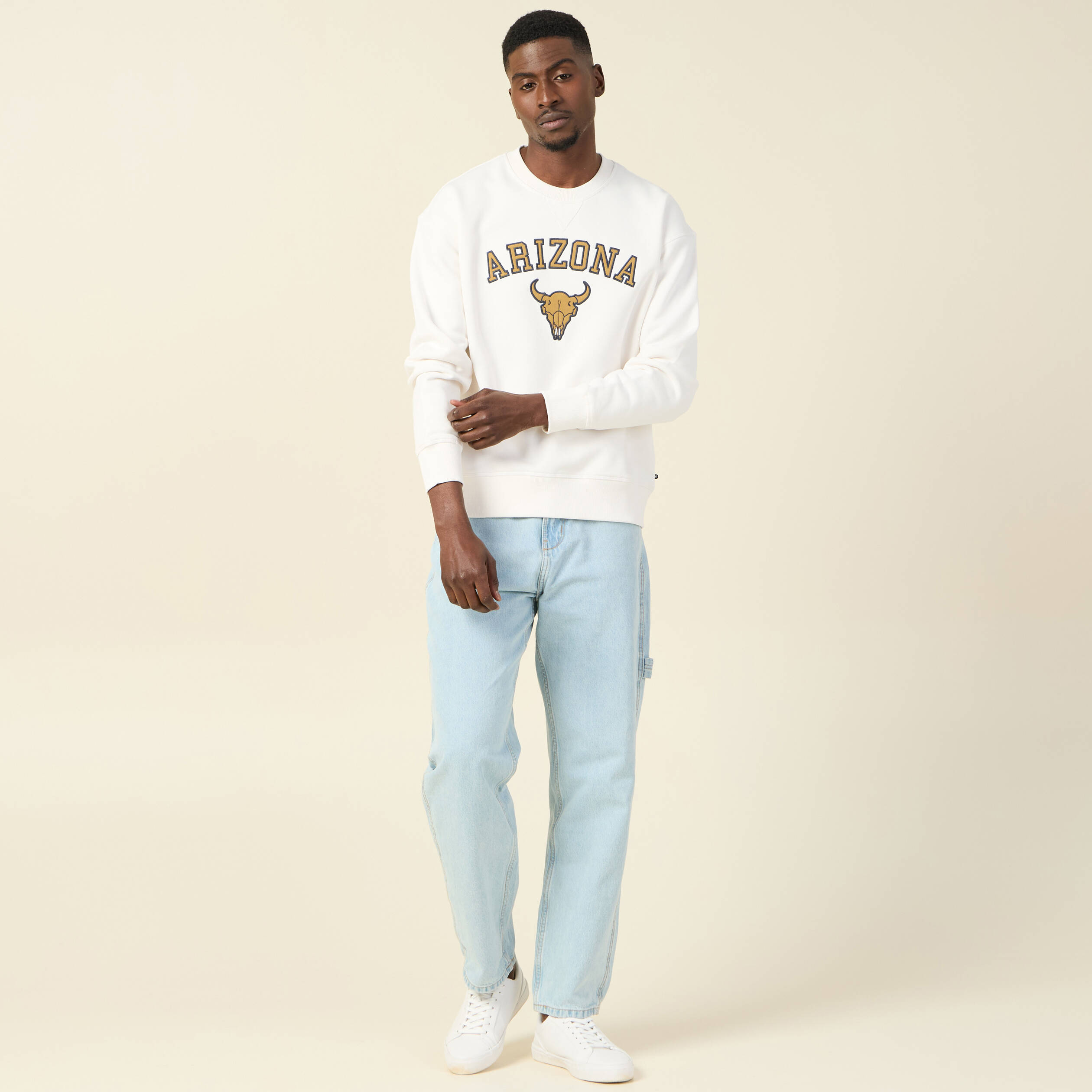 Sweat oversize col rond manches longues ecru homme