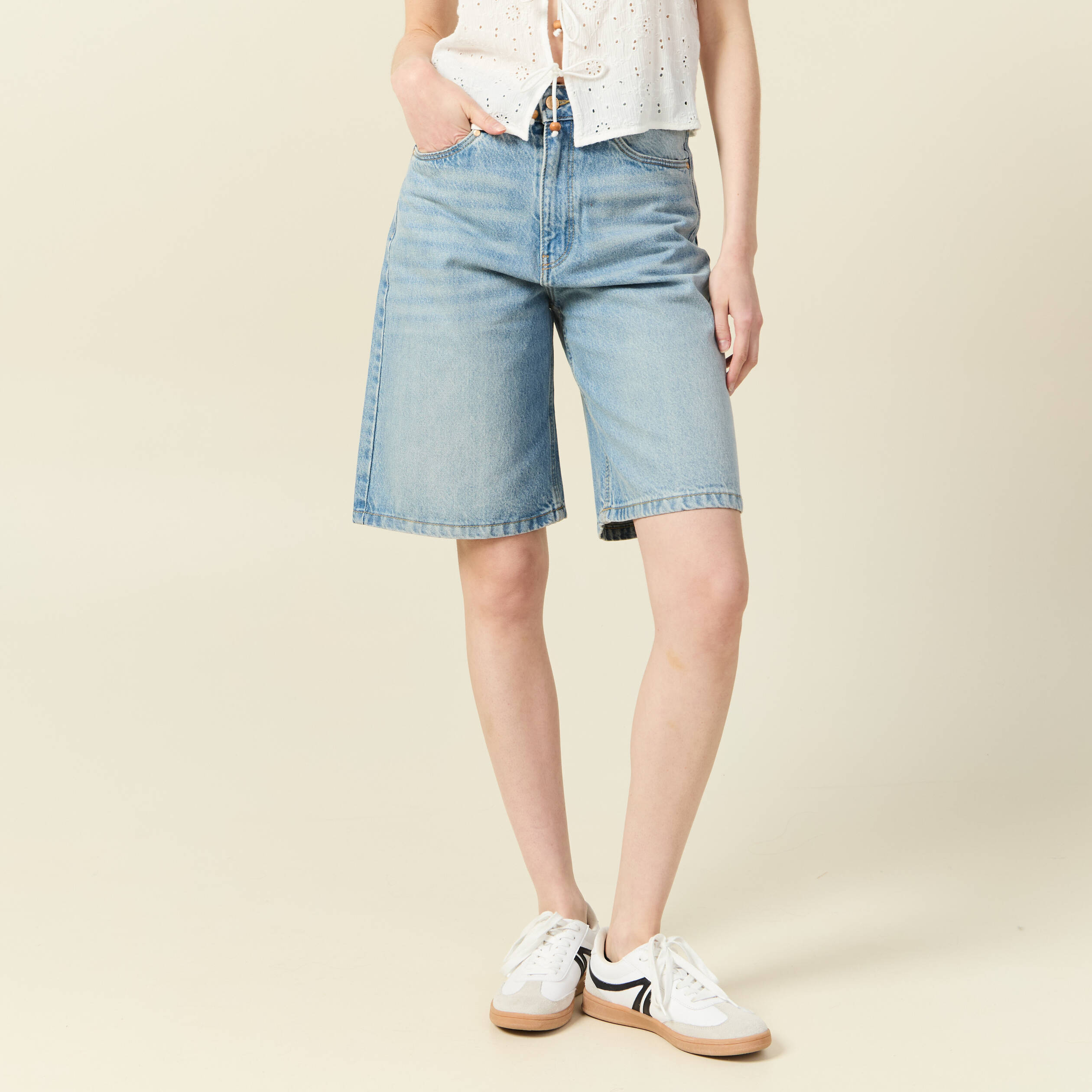 bermuda large en jean denim used femme Bermuda large en jean denim used femme