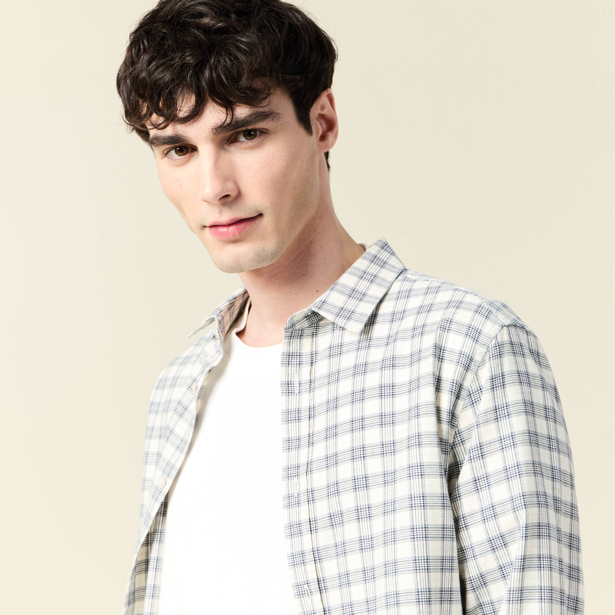 Chemise manches longues beige homme