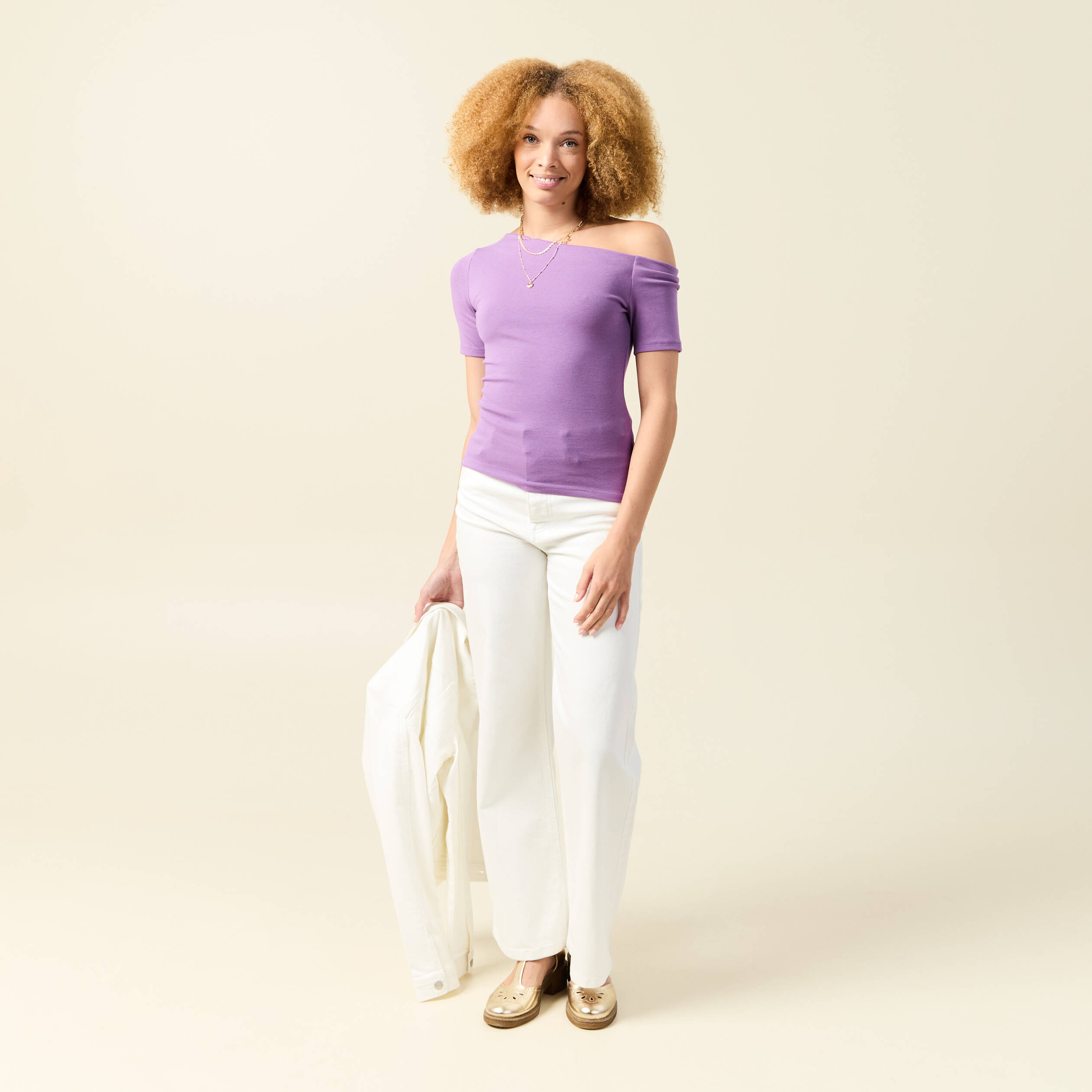 t shirt asymetrique manches courtes violet femme T-shirt asymétrique manches courtes violet femme