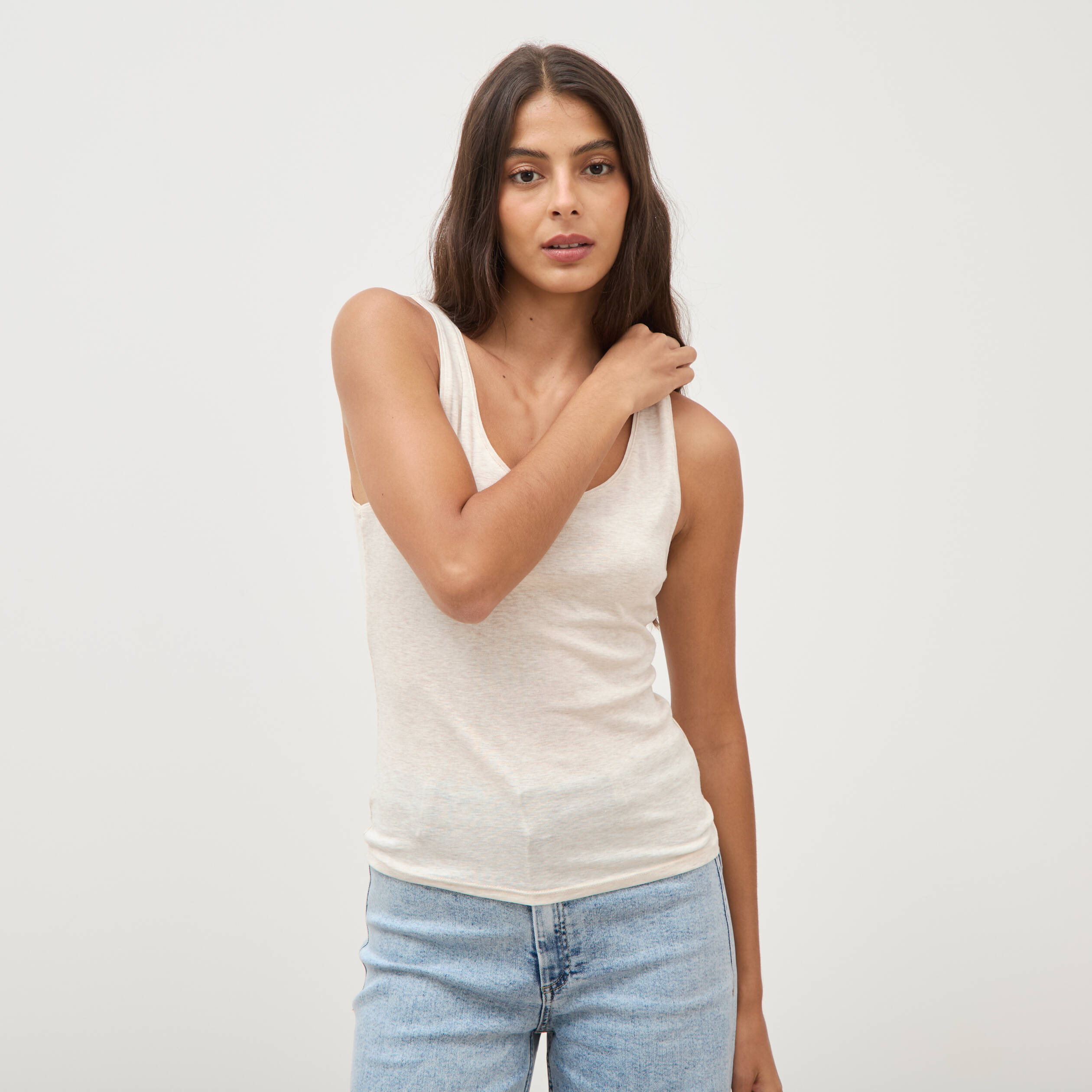 D&eacute;bardeur cintr&eacute; col rond beige femme