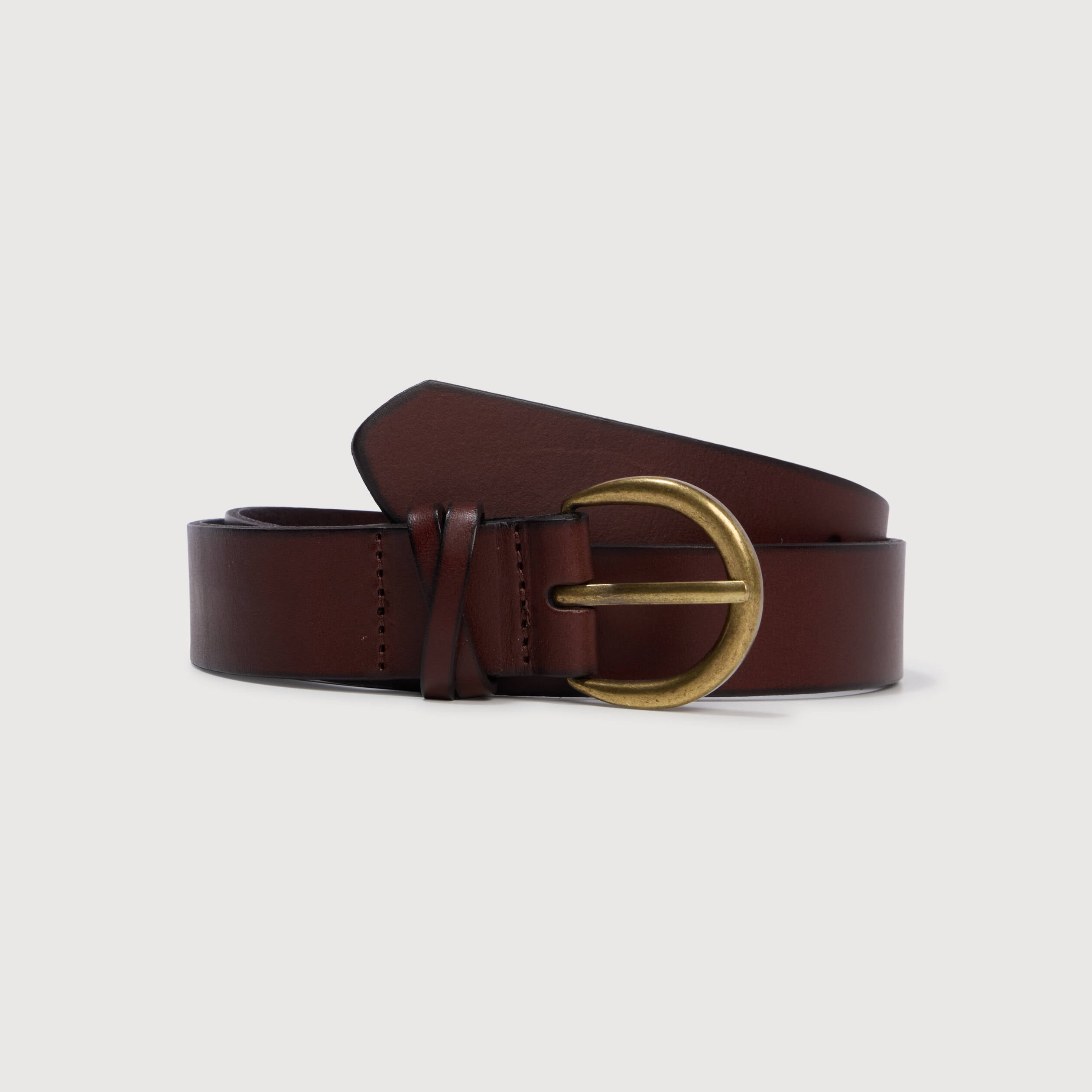 Ceinture large en cuir marron fonc&eacute; femme