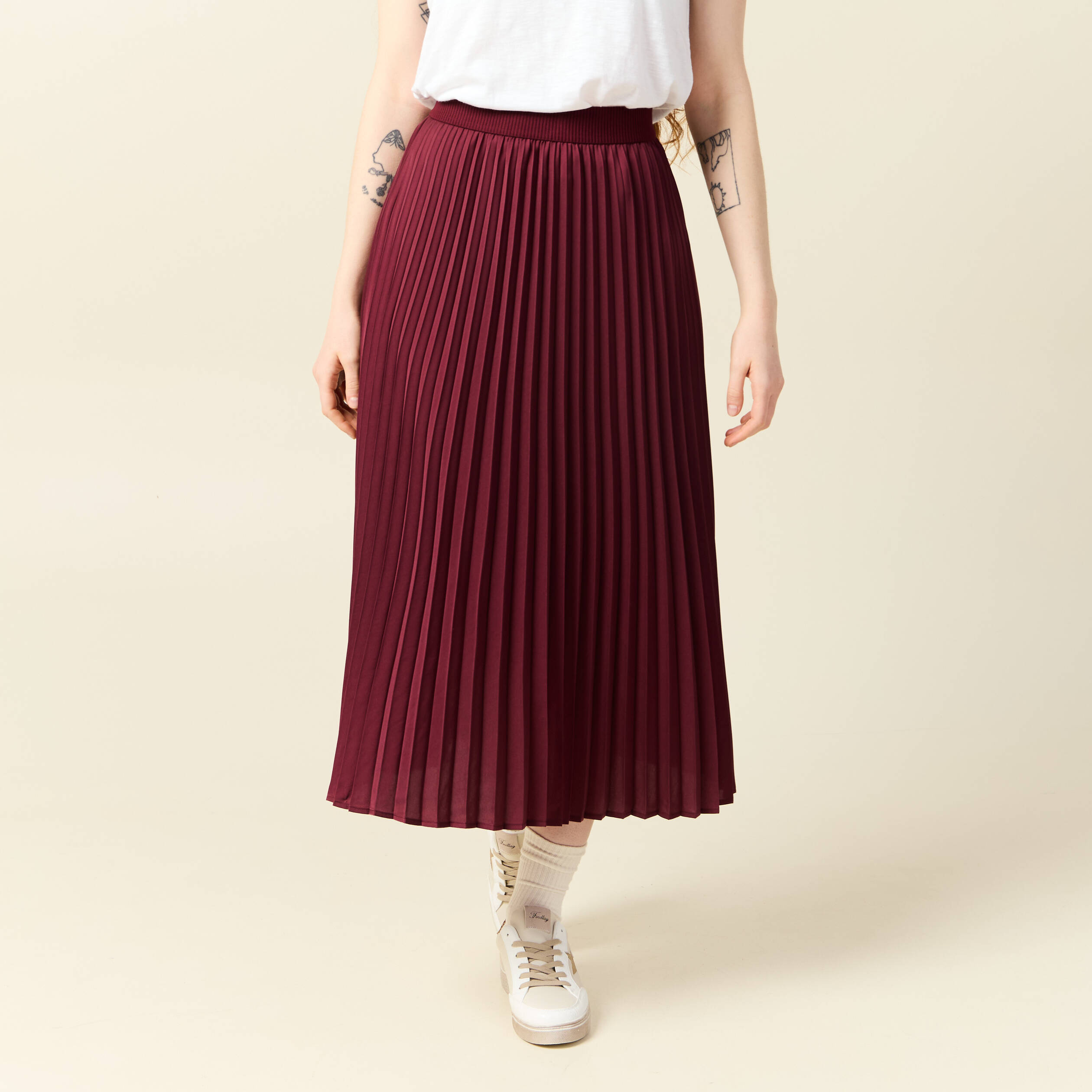 jupe longue droite plissee bordeaux femme Jupe longue droite plissée bordeaux femme