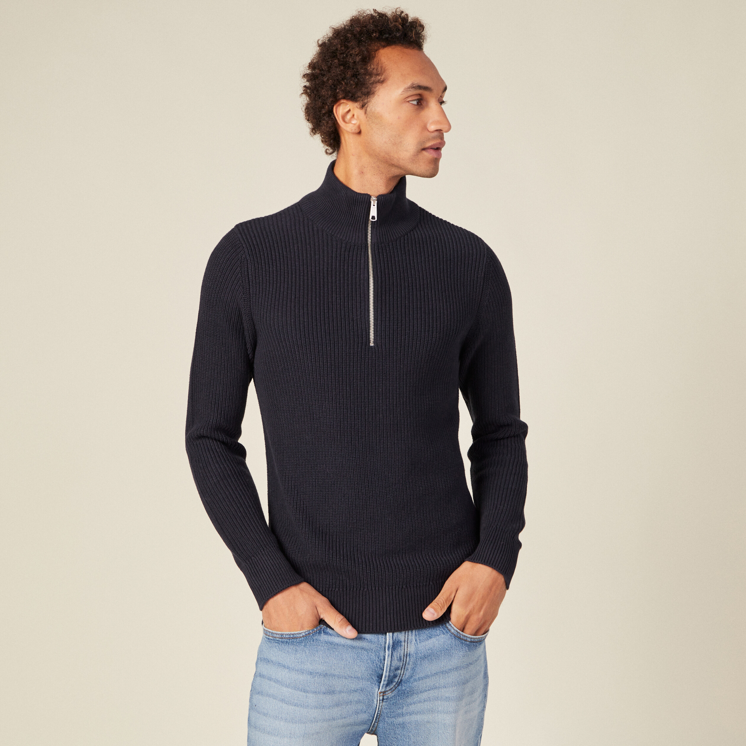 Pull manches longues bleu marine homme