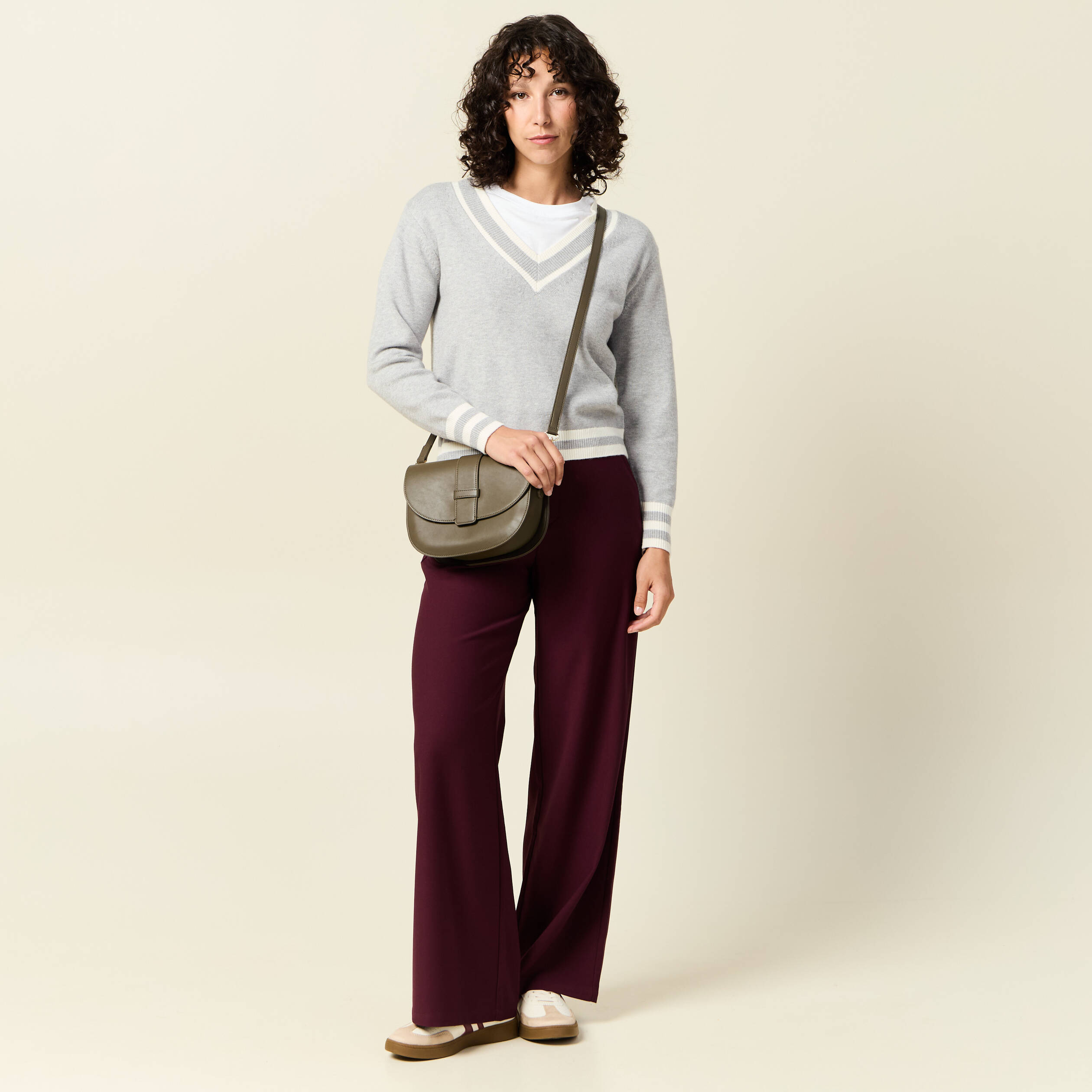 Pull manches longues gris clair femme