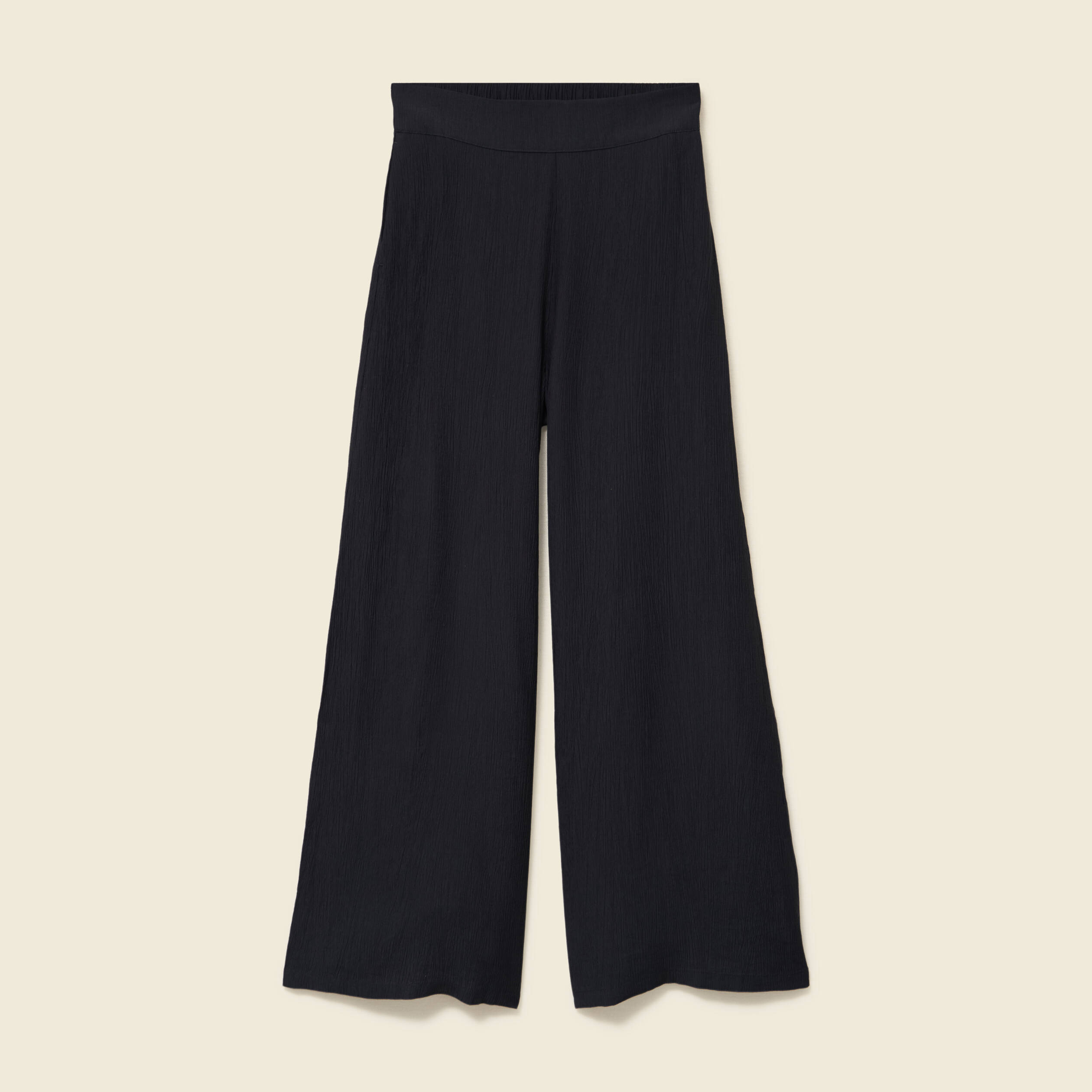 Pantalon large taille haute fluide noir femme