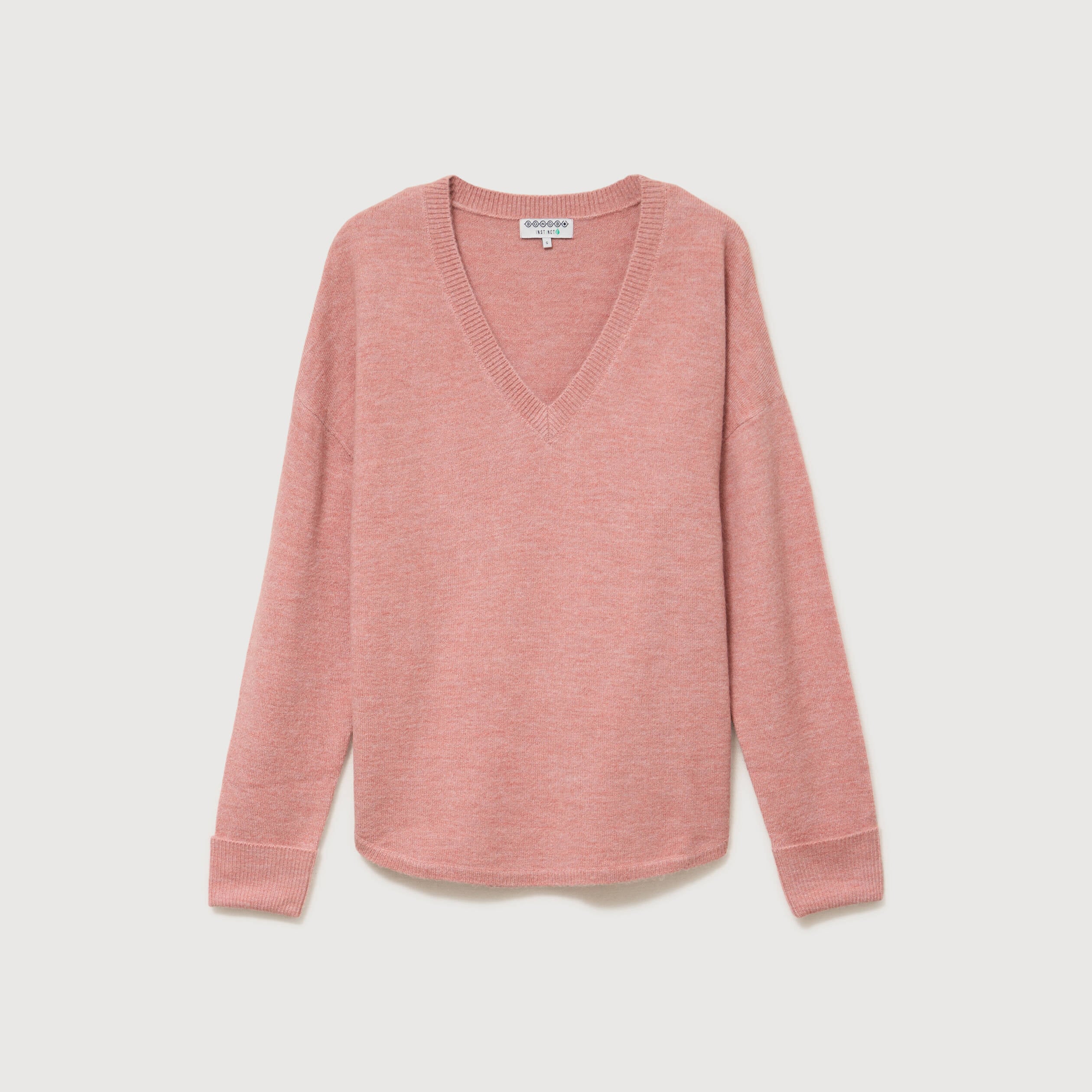 Pull manches longues col en V rose clair femme