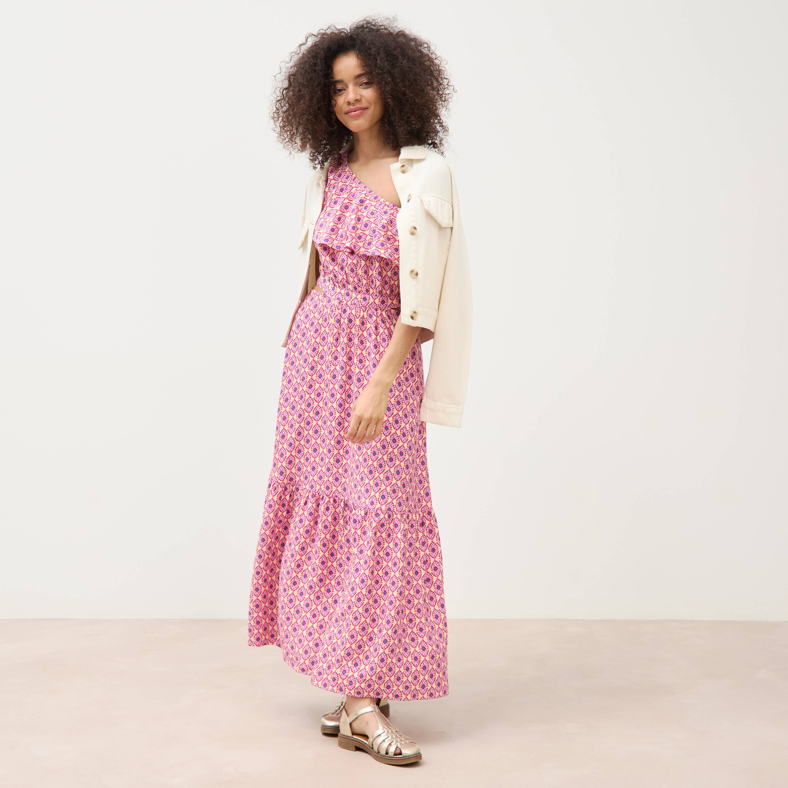 Robe one shoulder sans manches multicolore femme