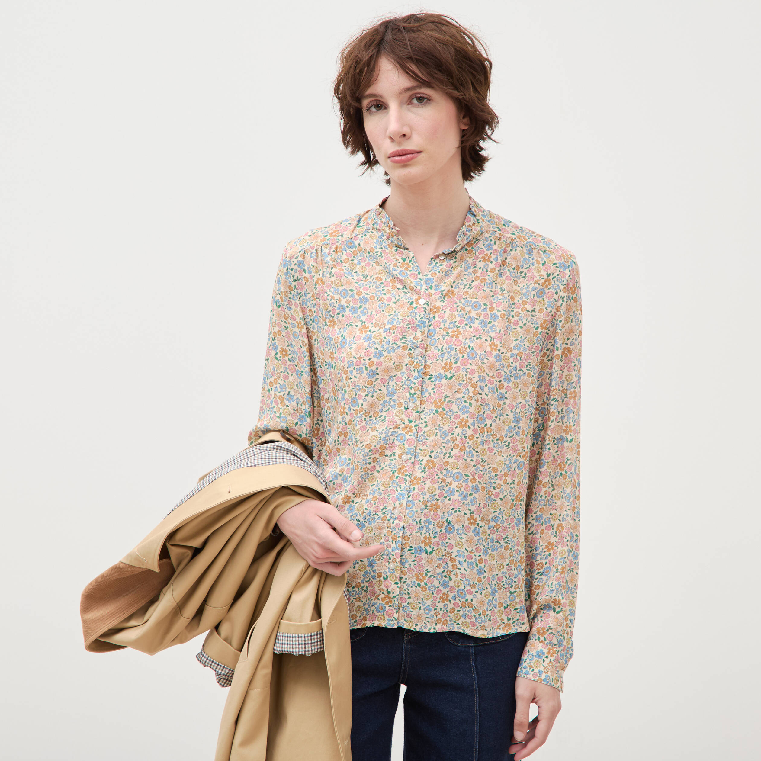 Chemise manches longues fluide bleu pastel femme