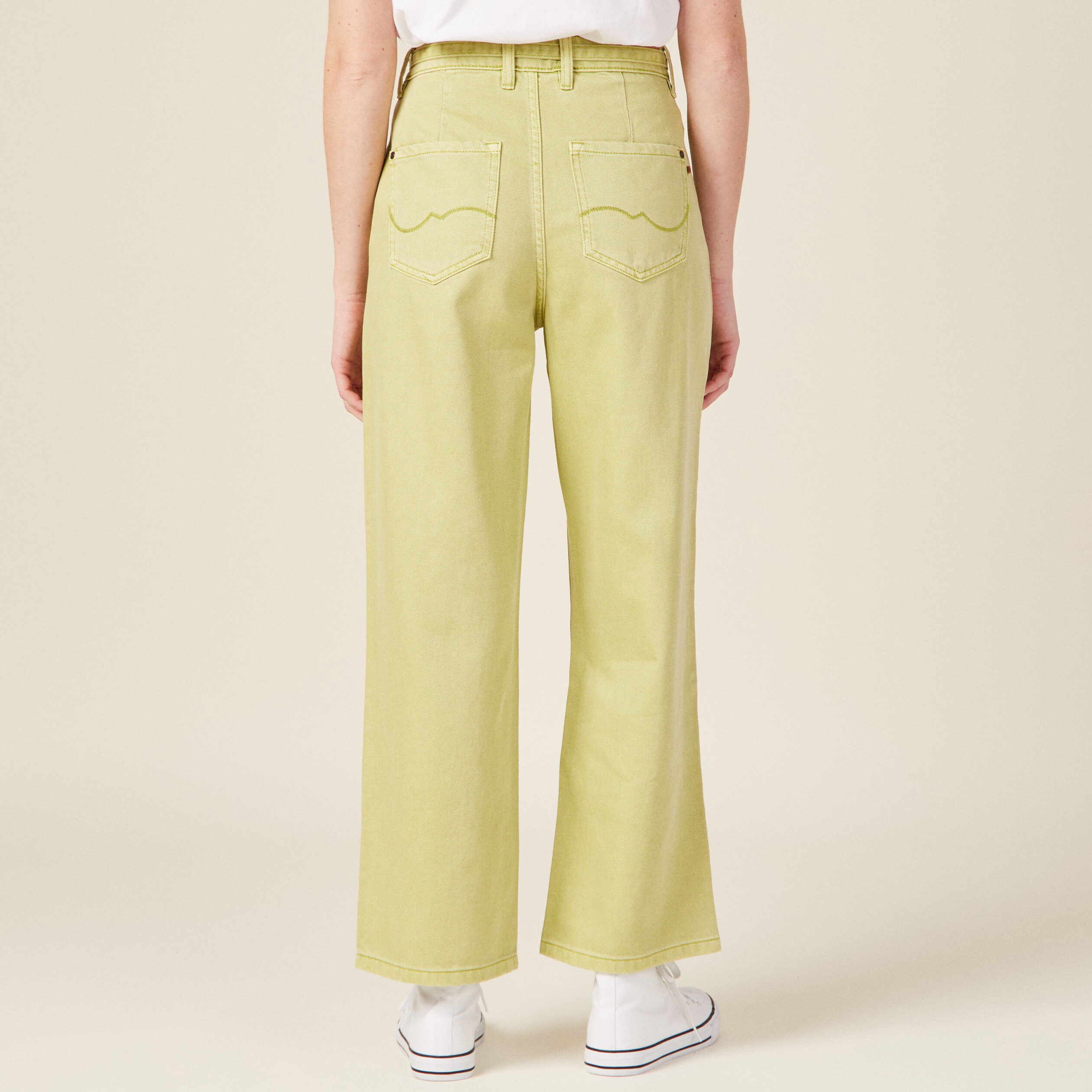 Jeans large taille haute vert anis femme