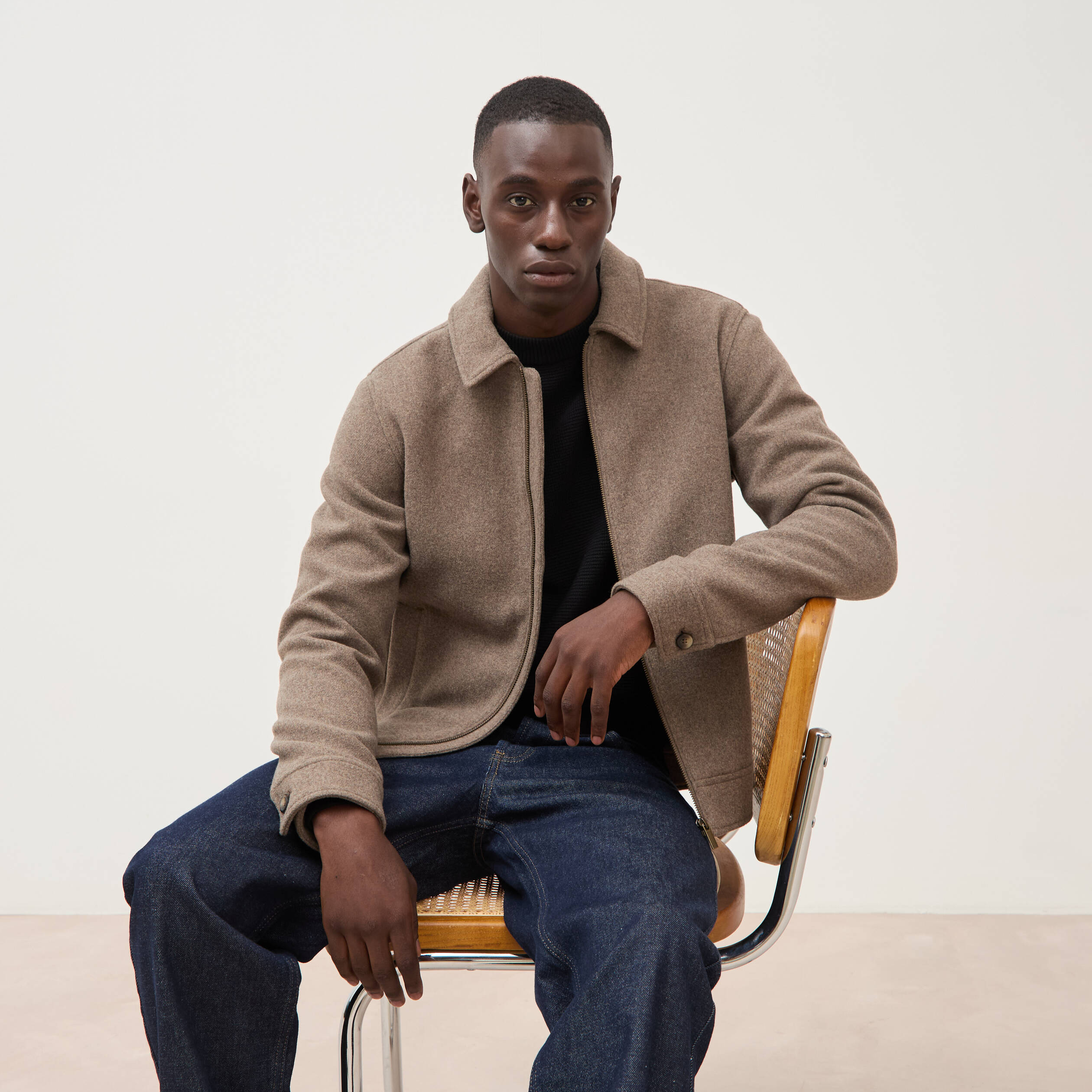 Veste oversize courte col classique taupe homme