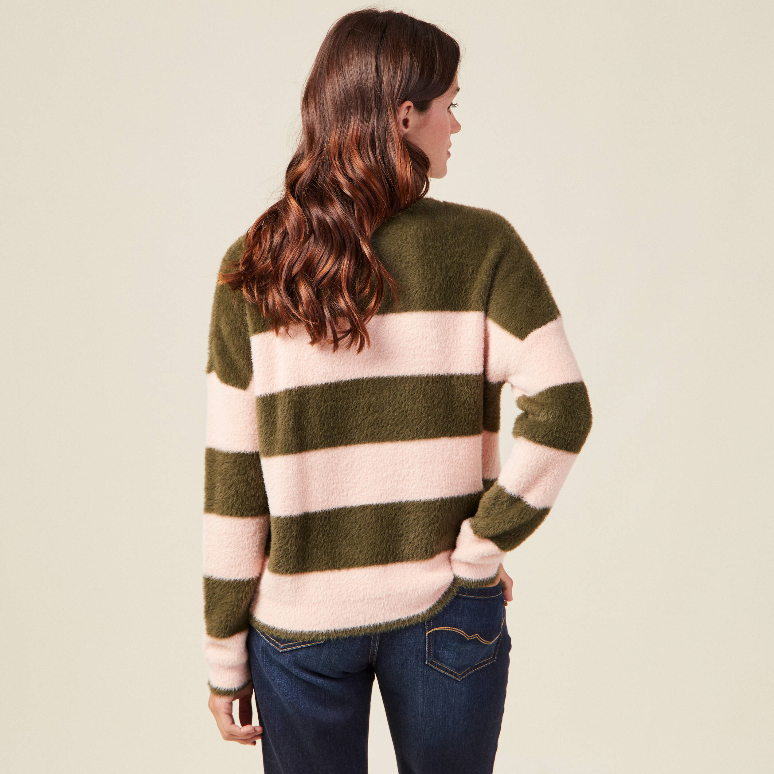 Pull manches longues vert kaki femme
