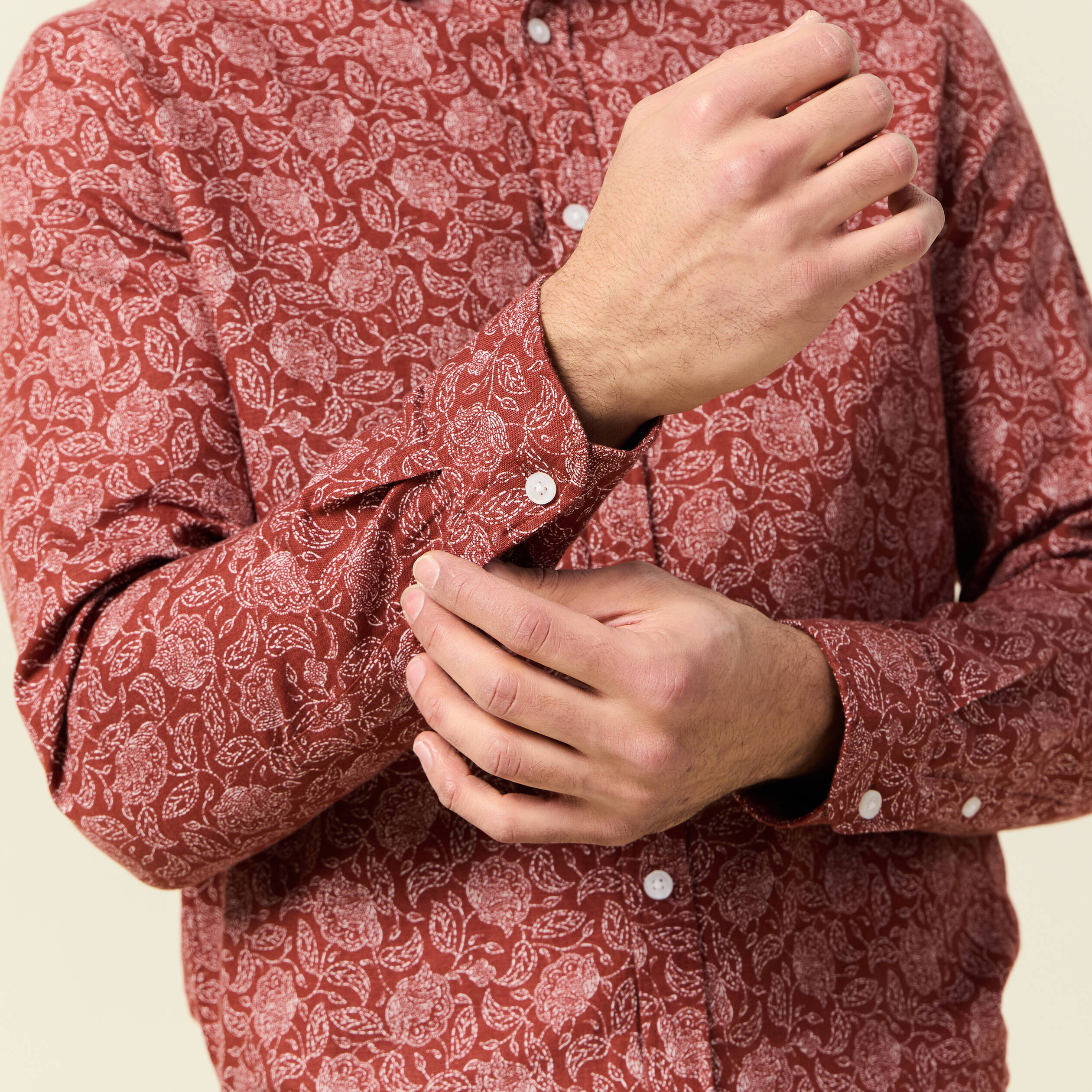Chemise manches longues marron homme