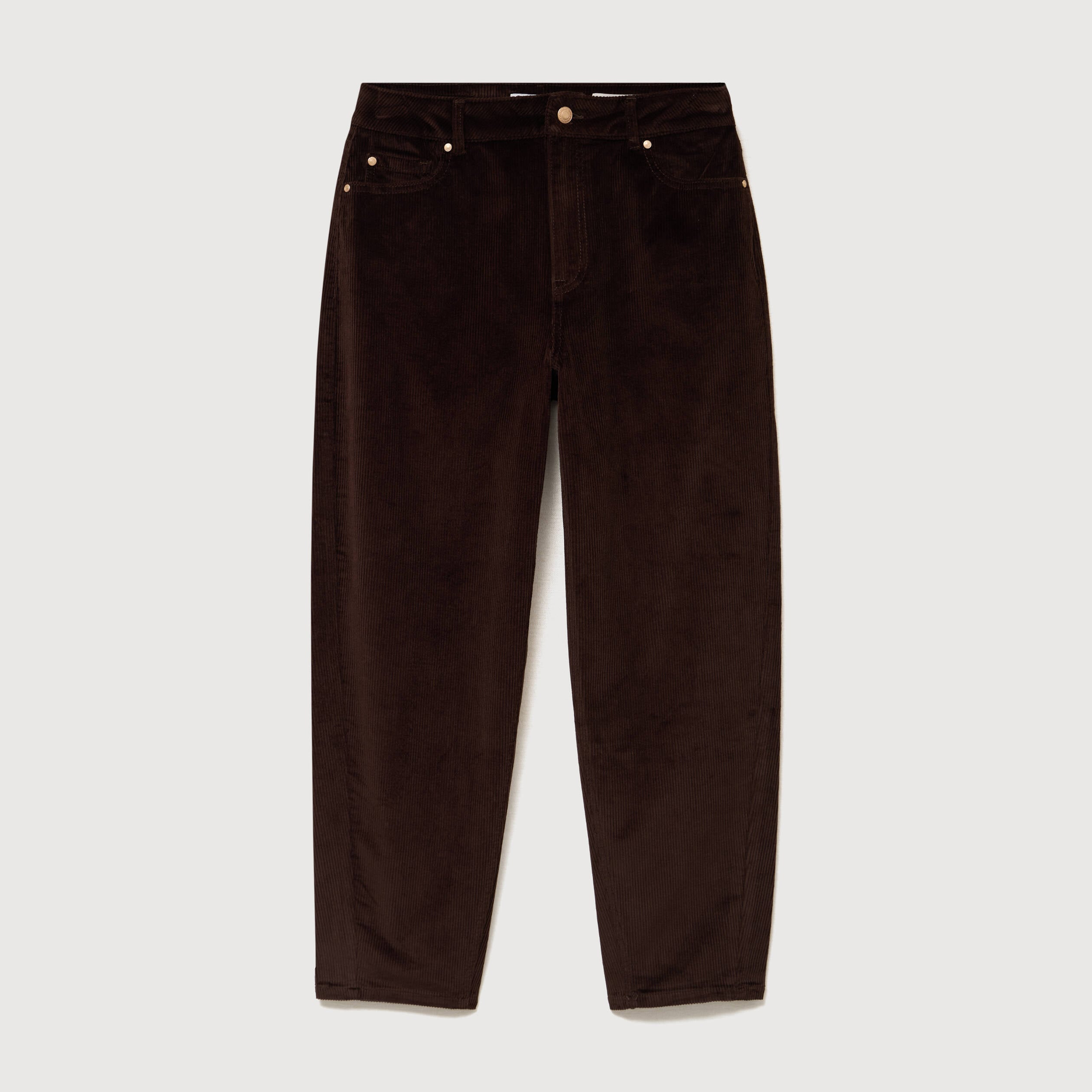Pantalon barrel taille haute velours marron femme