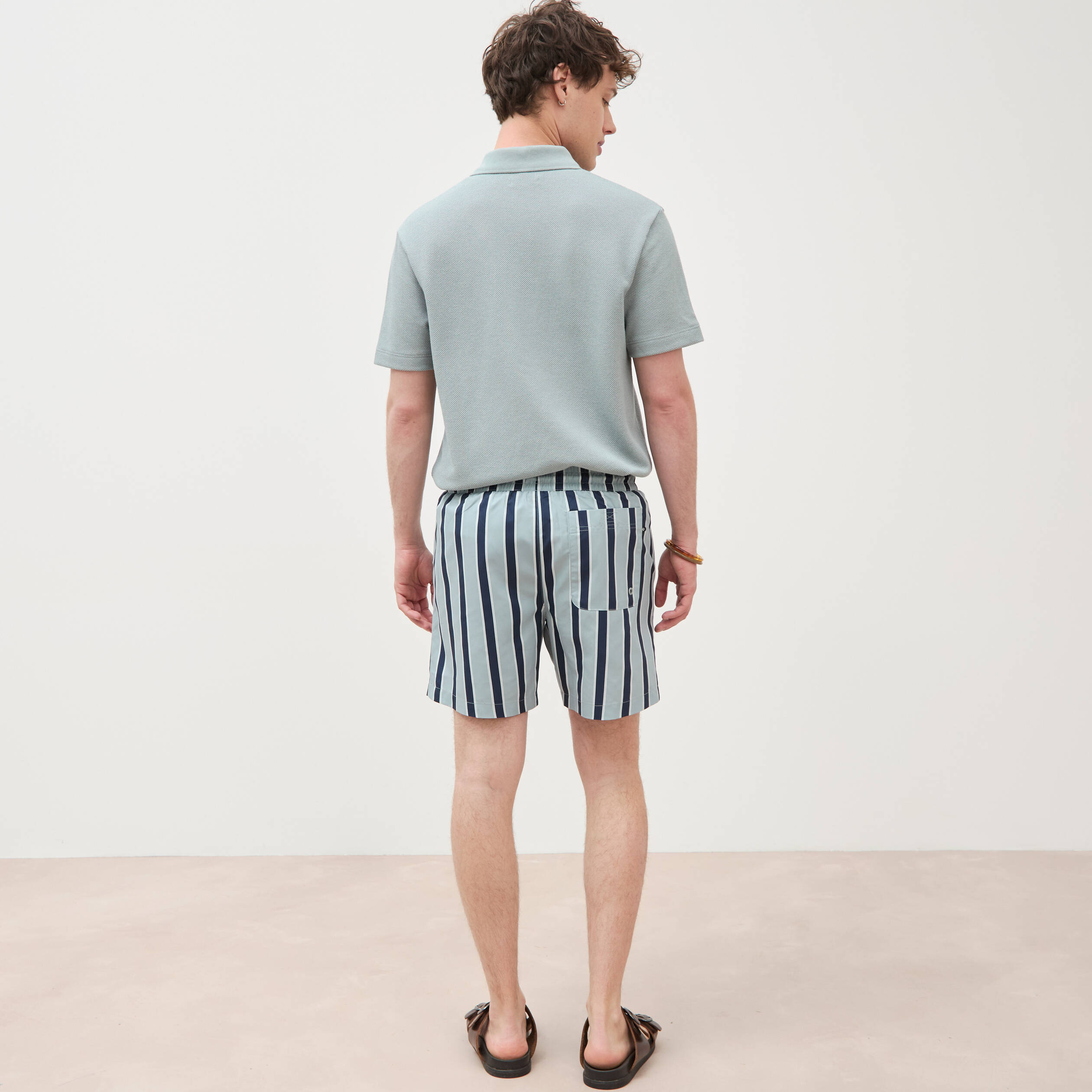Maillot de bain ray&eacute; doubl&eacute; bleu gris homme