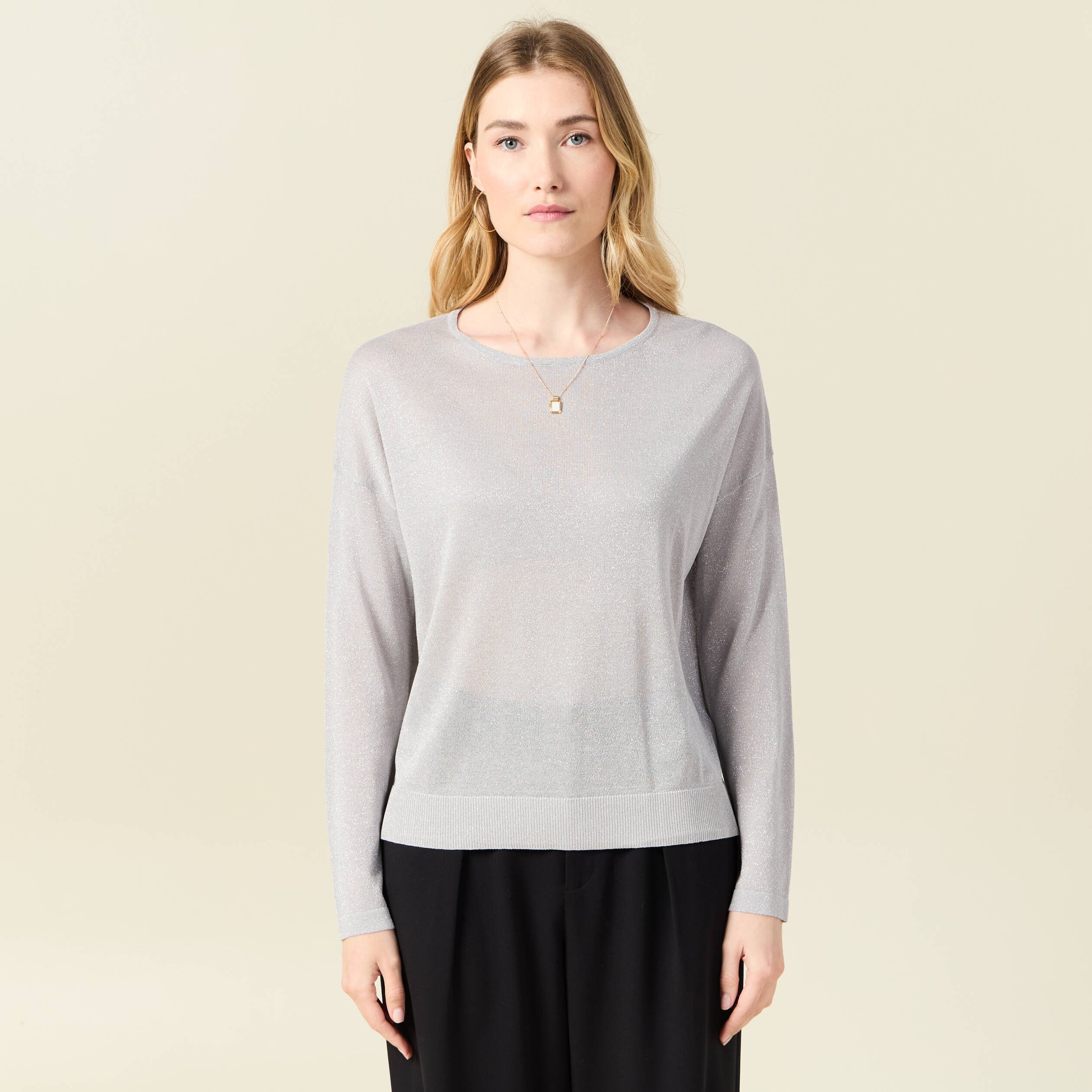 Pull manches longues gris clair femme