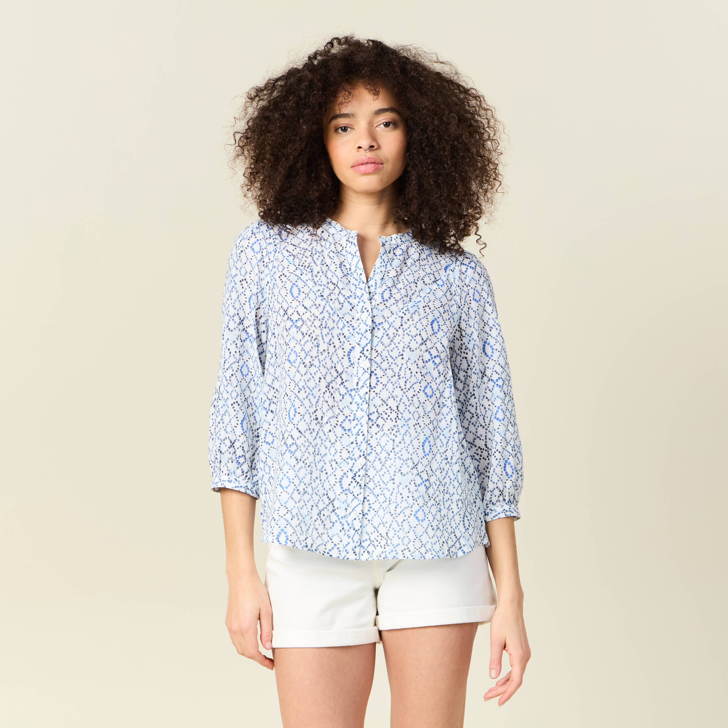 Chemise à manches longues floral bleu