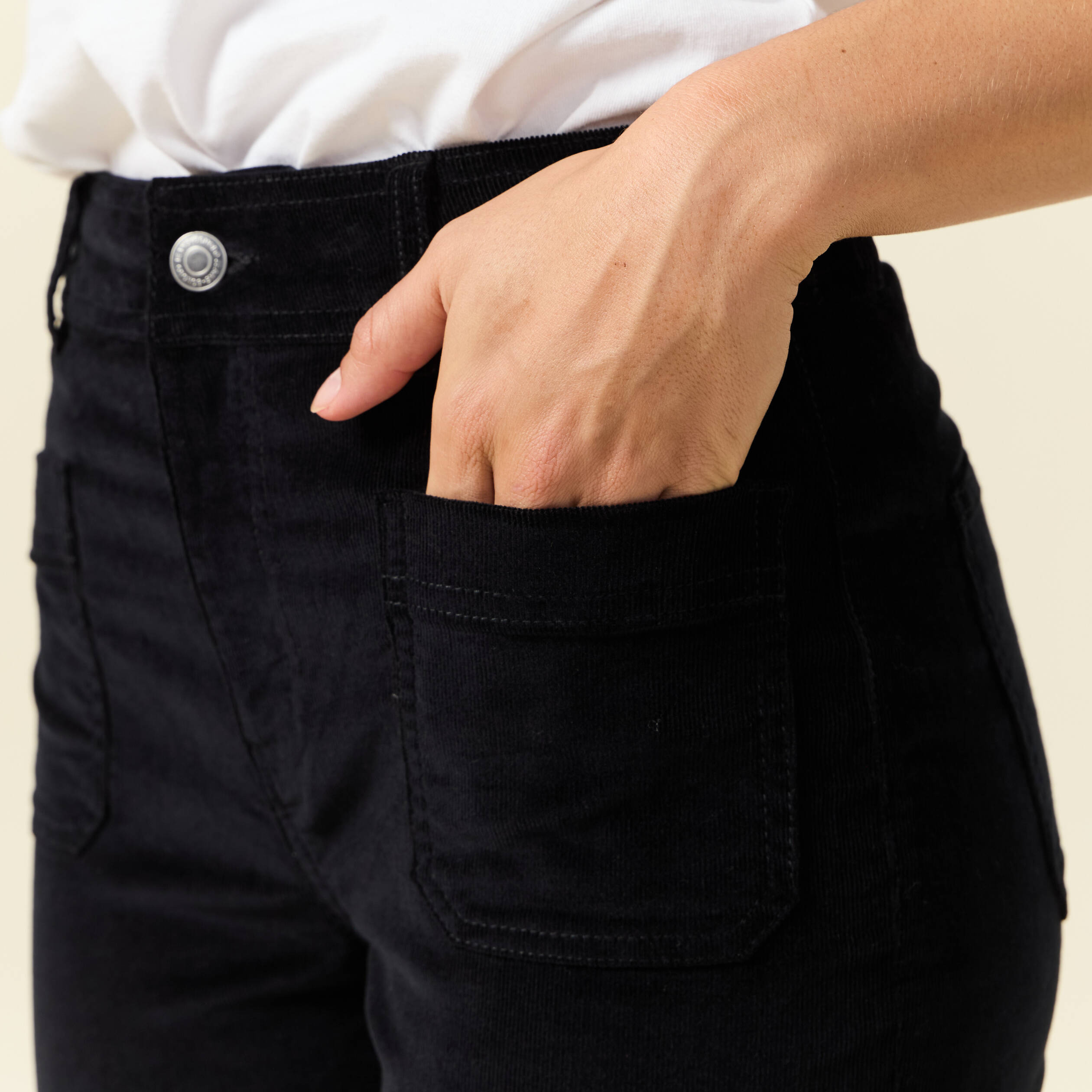 Pantalon bootcut cropped taille haute noir femme