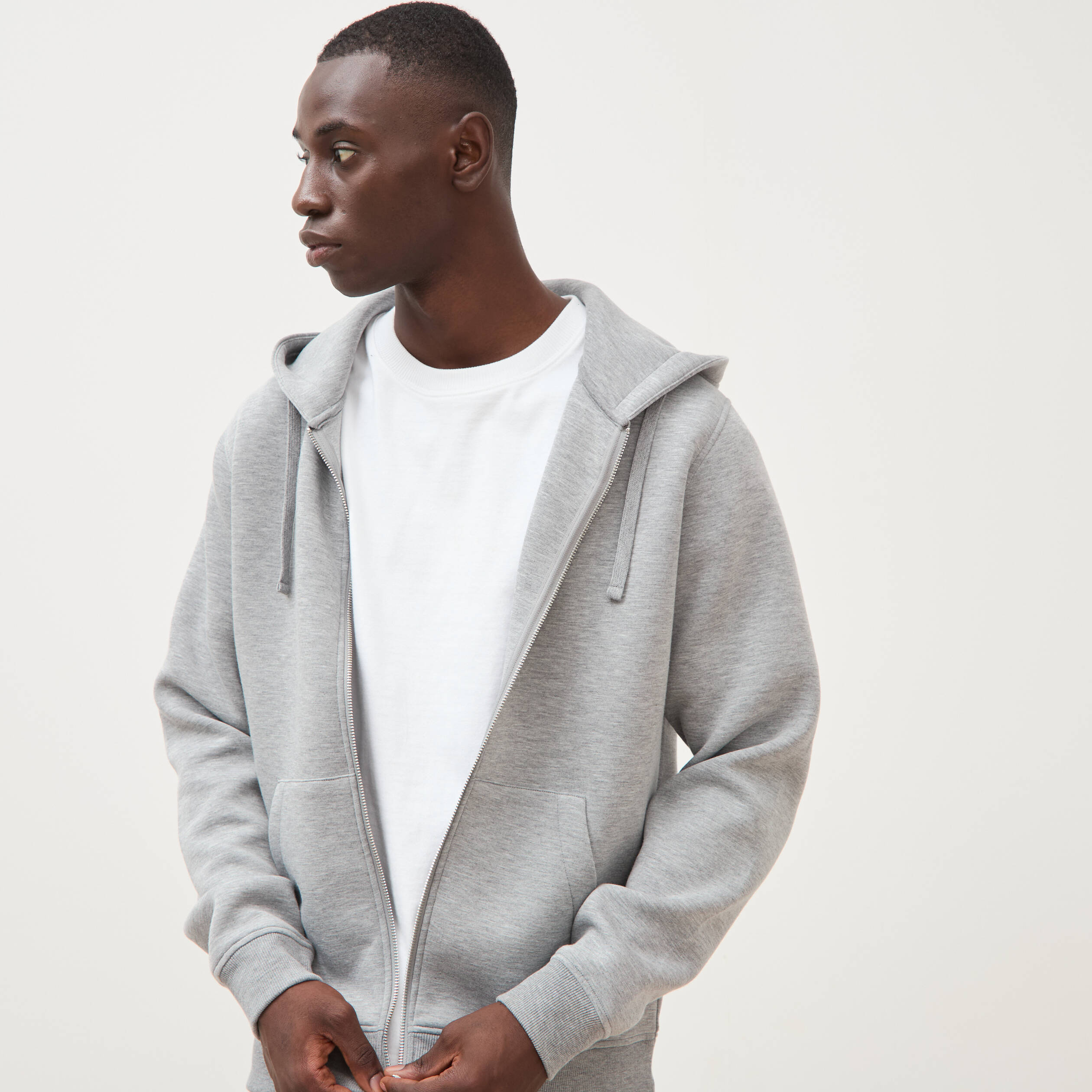 Sweat ample &agrave; capuche manches longues gris clair homme