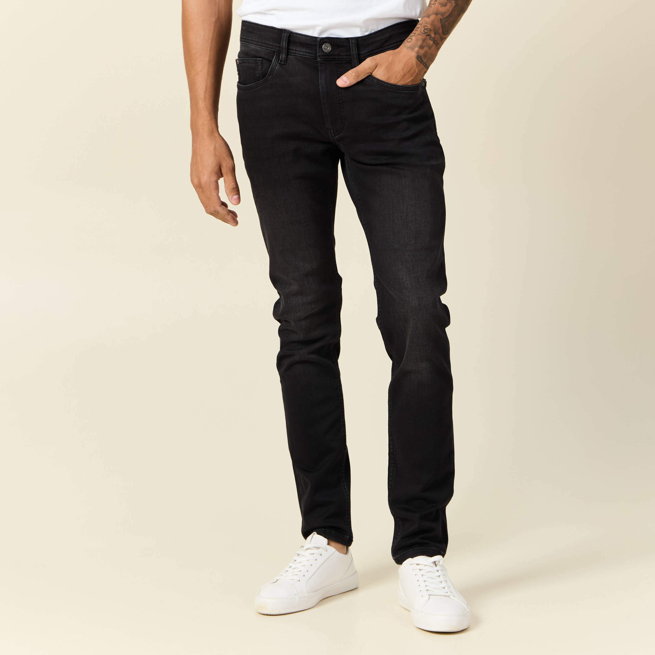 Jeans slim poches denim snow noir homme Bonobo