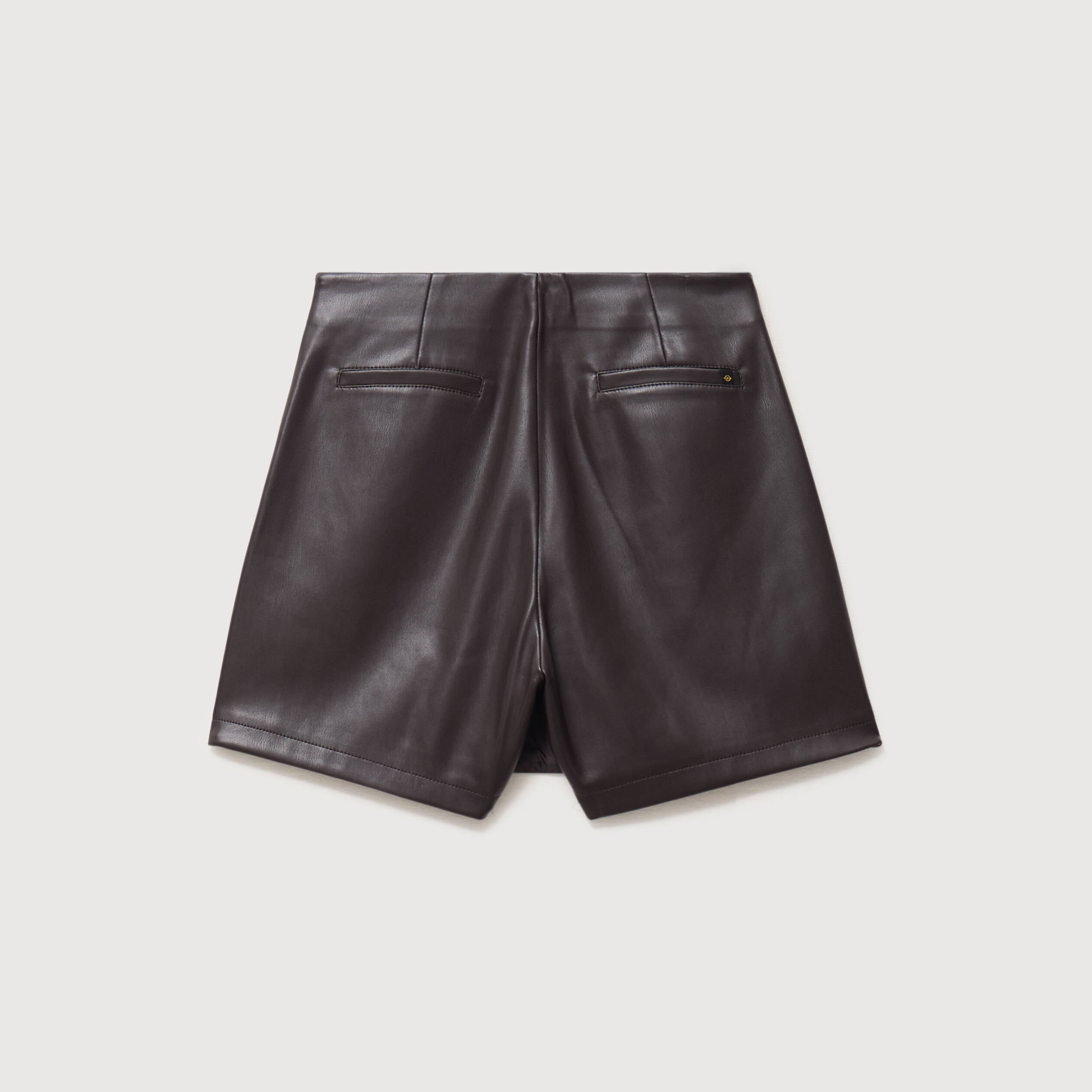Jupe-short en similicuir doubl&eacute;e marron fonc&eacute; femme