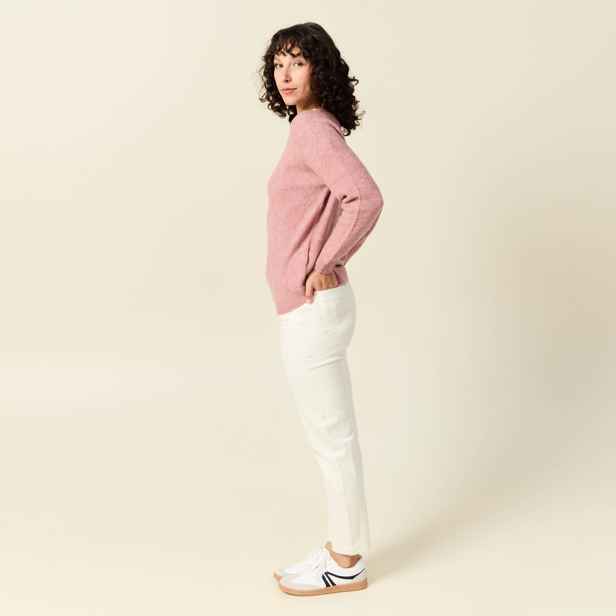 Pull manches longues rose pastel femme