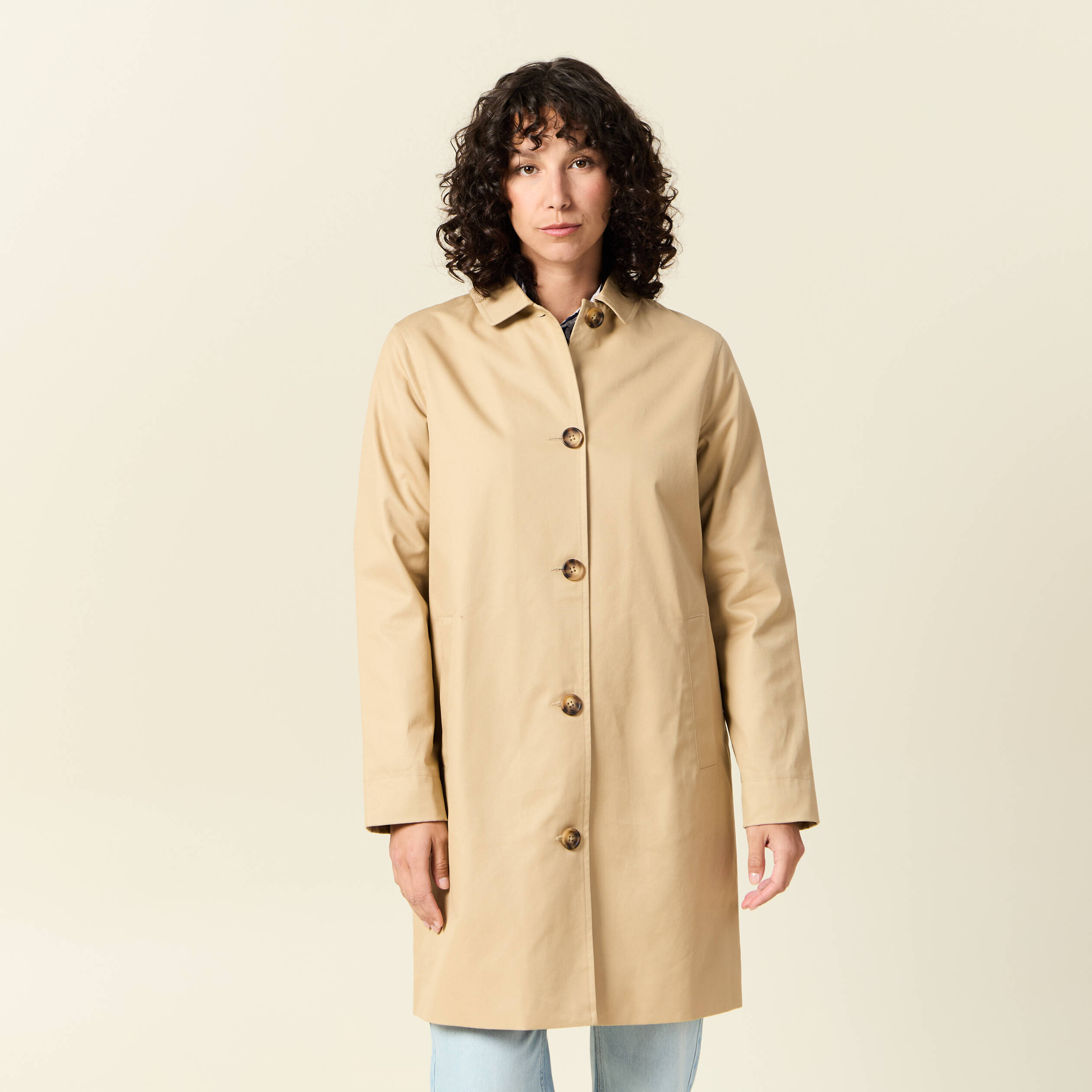 Trench long enduit beige femme